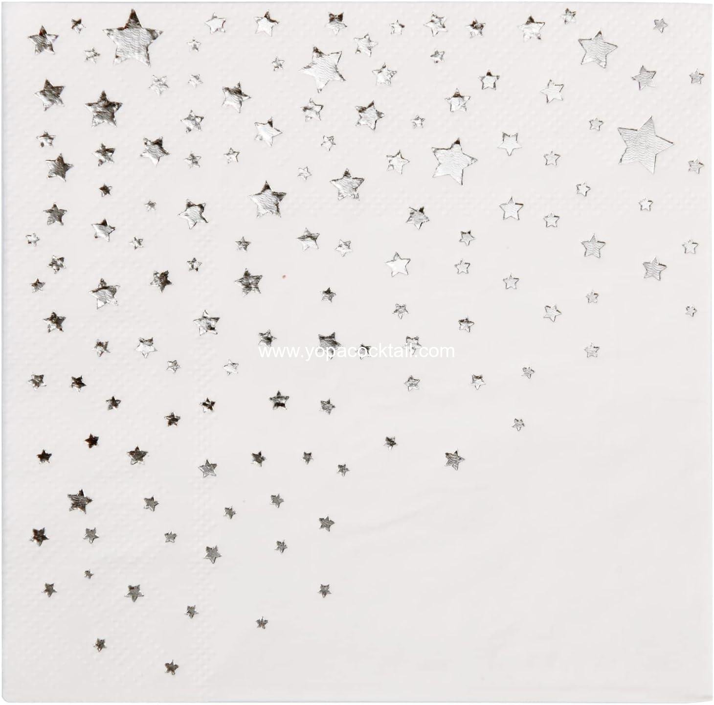 Wholesale 5x5 in White Silver Star Cocktail Napkins 100 Pack 3-Ply manufacturer
