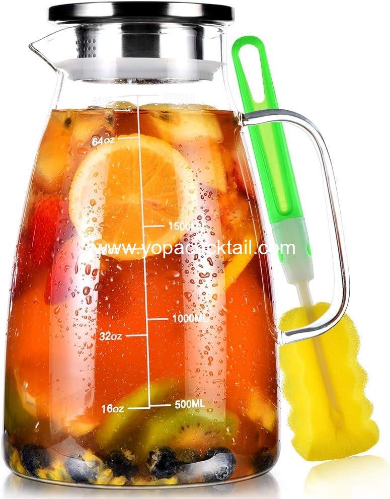 Wholesale 68oz Glass Pitcher with Lid and Precise Scale Line, 18/8 Stainless Steel Iced Tea Carafe, Easy Clean Heat Resistant Borosilicate Jug for Juice, Milk, Cold or Hot Beverages - Supplier