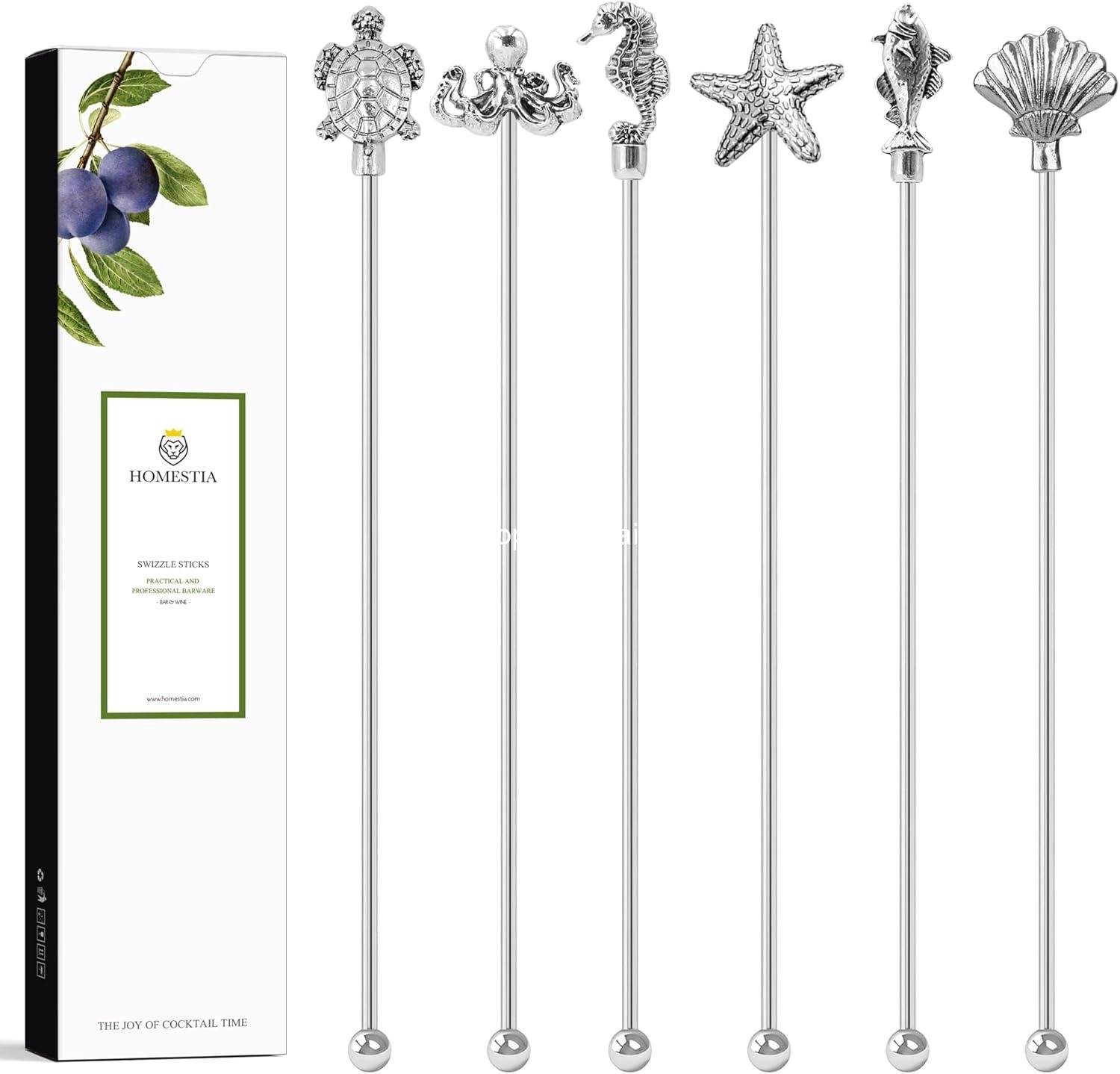 Wholesale 7.5-Inch Stainless Steel Coffee Beverage Stirrers with Animal Design, Set of 6 Cocktail Swizzle Sticks for Drinks Picks Tool - Manufacturer