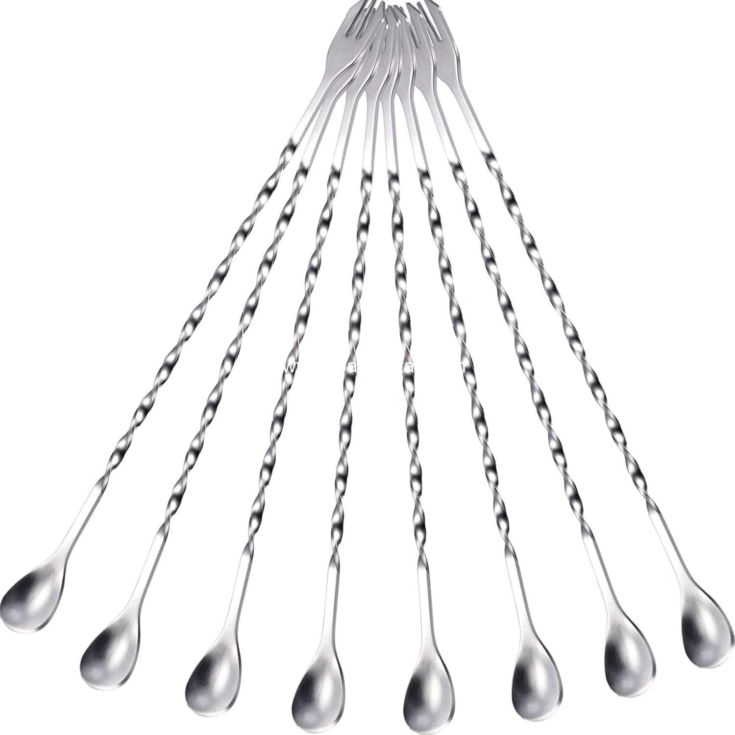 Wholesale 8 Pc 10-inch Long Stainless Steel Spiral Bar Spoons Cocktail Stirring Silver supplier Wholesale 8 Pc 10-inch Long Stainless Steel Spiral Bar Spoons Cocktail Stirring Silver supplier