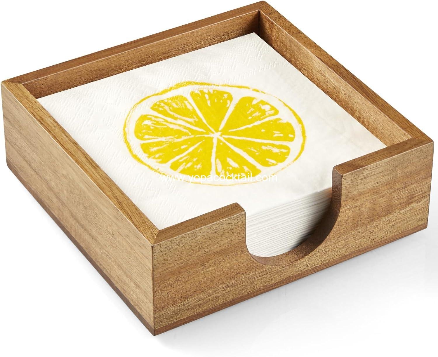 Wholesale Acacia Wood Cocktail Napkin Holder for 5x5 inch Napkins, Square Caddy for Bar, Party, Dinner, Kitchen, Bathroom - Supplier Wholesale Acacia Wood Cocktail Napkin Holder for 5x5 inch Napkins, Square Caddy for Bar, Party, Dinner, Kitchen, Bathroom - Supplier