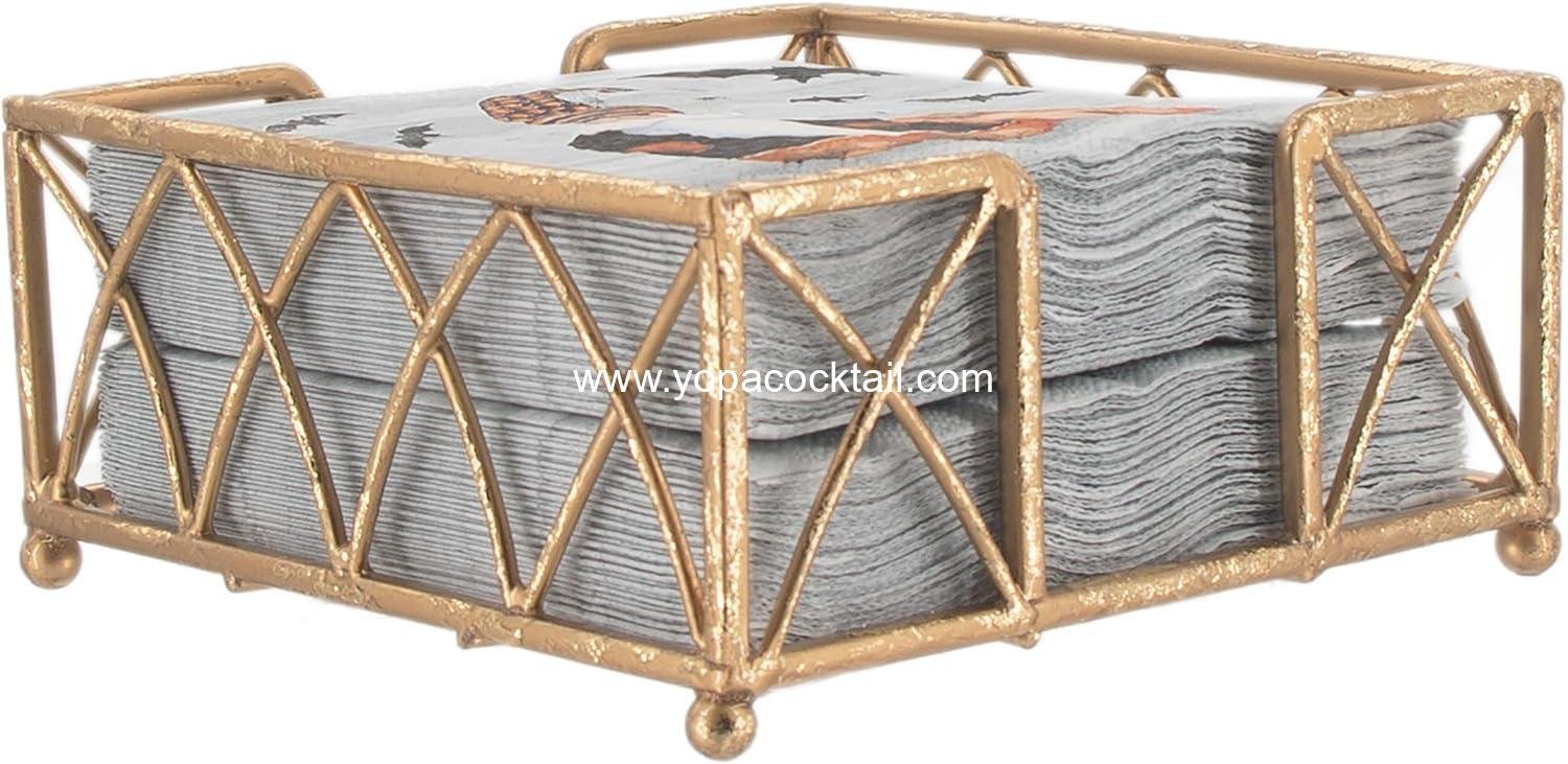 Wholesale Arch Design Cocktail Napkin Holder Caddy, Gold Leaf, Factory