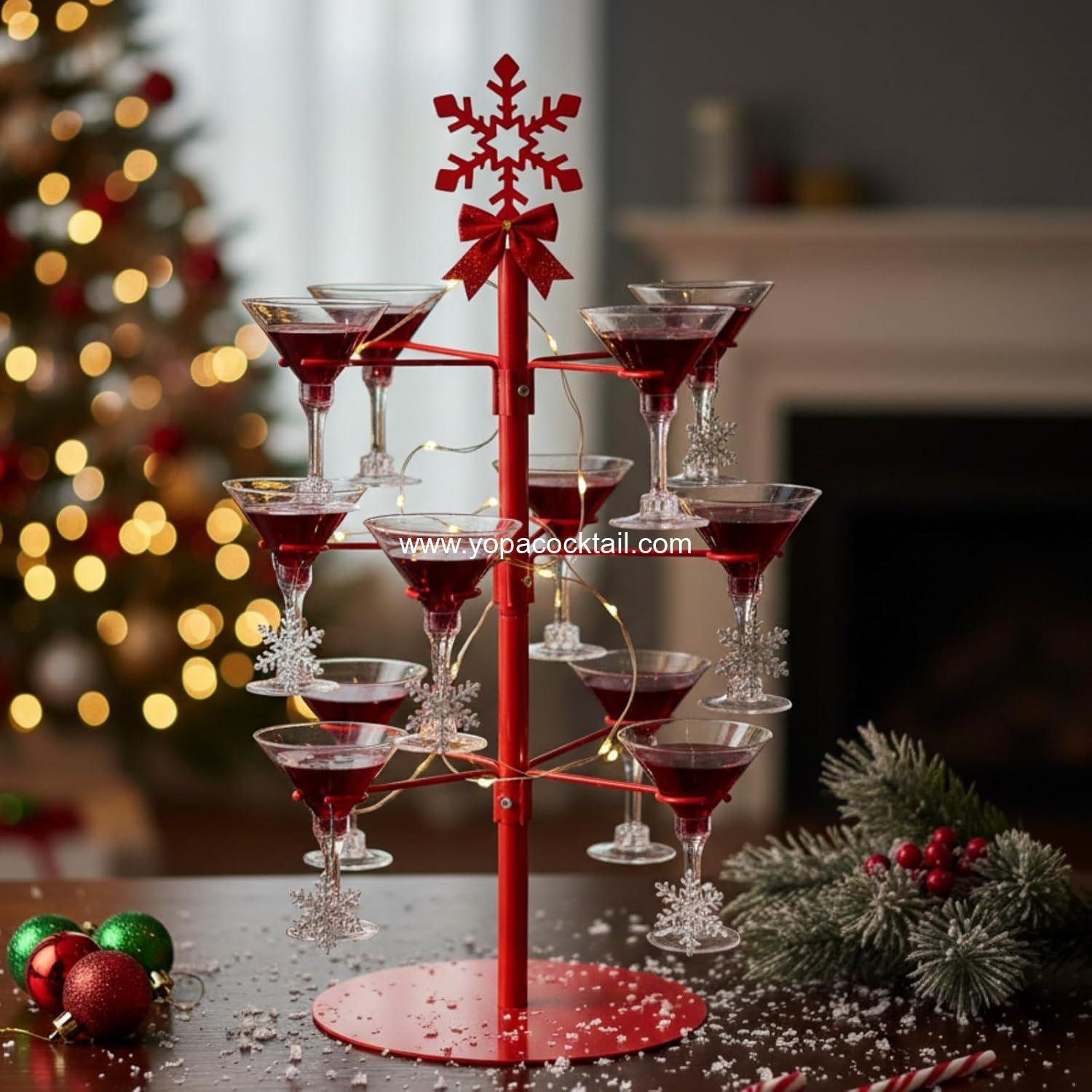 Wholesale Christmas Cocktail Tree Stand Snowflake Drink Holder 3-Tier 12 Holders for Champagne Martini Margarita Cups Perfect for Winter Birthdays Weddings Bridal Showers Parties Supplier