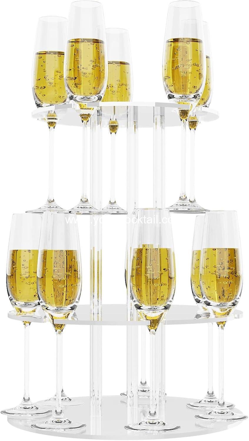 Wholesale Circle Acrylic Champagne Tower, 2-Tier Cocktail Tree Stand and Wine Rack with 12 Slots, 11.8x11.8x14.9 inch Floating Sight Champagne Flute Holder for Party and Celebration - Supplier