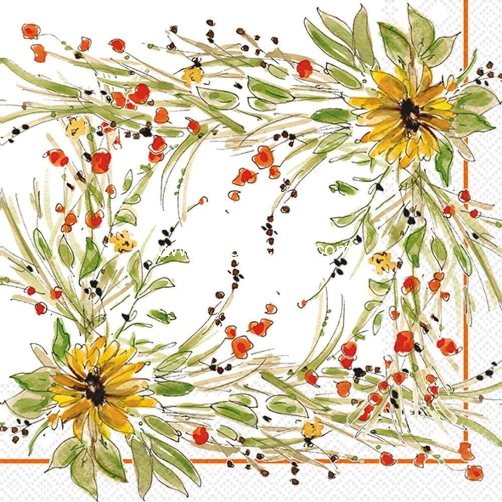 Wholesale Cocktail Napkins 3-Ply Paper Party Napkin Pack Sunflower Medley 5” x 5” 20-Count Supplier