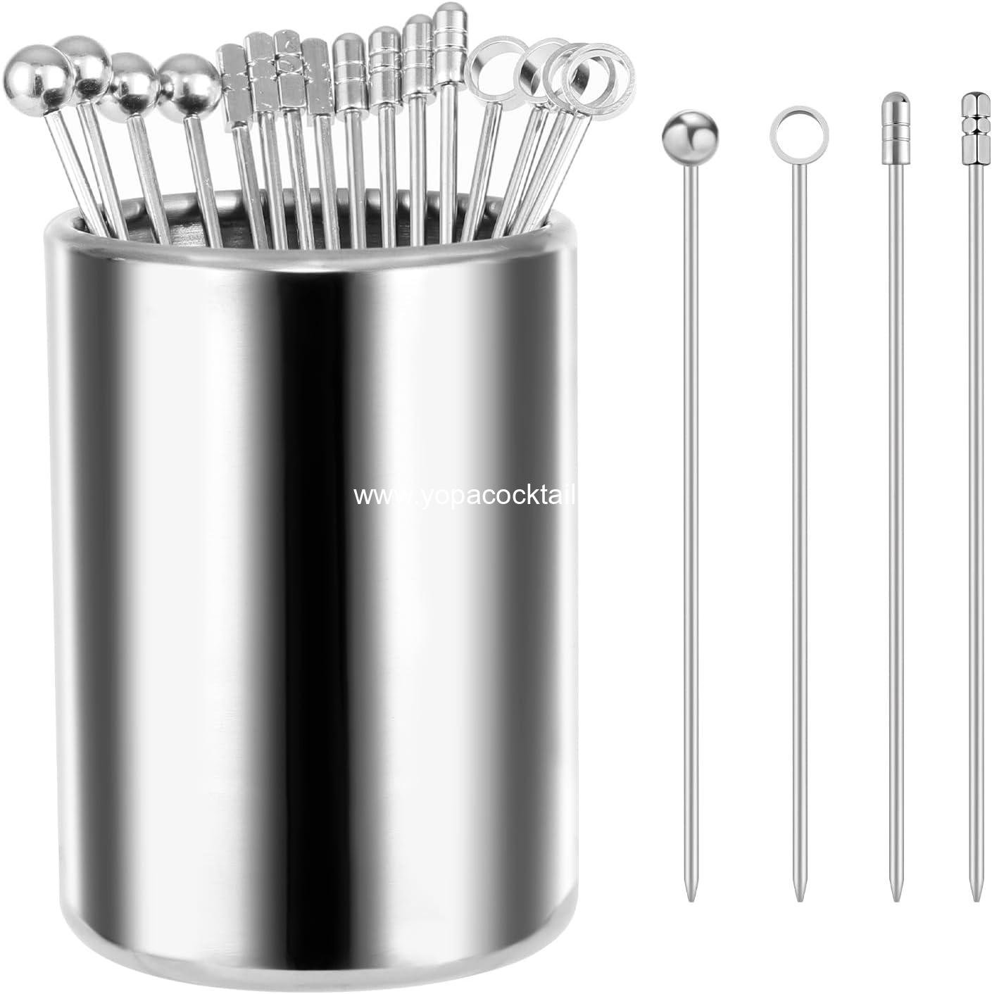 Wholesale Cocktail Picks, 16 Pcs Metal Martini Picks, Reusable Stainless Steel Drink Sticks with Storage Cup, Bloody Mary Skewers for Appetizers, Sandwiches, BBQ Snacks, Olives, Fruits Supplier