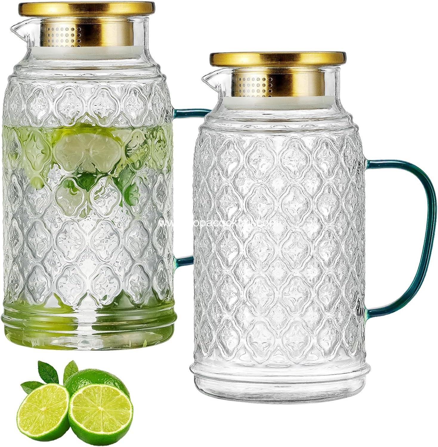 Wholesale Glass Pitcher with Lid - 68 oz / 2 Liter Vintage Water Carafe for Cold Brew, Lemonade, Iced Tea, Beverage, Milk, Heat Resistant - Supplier