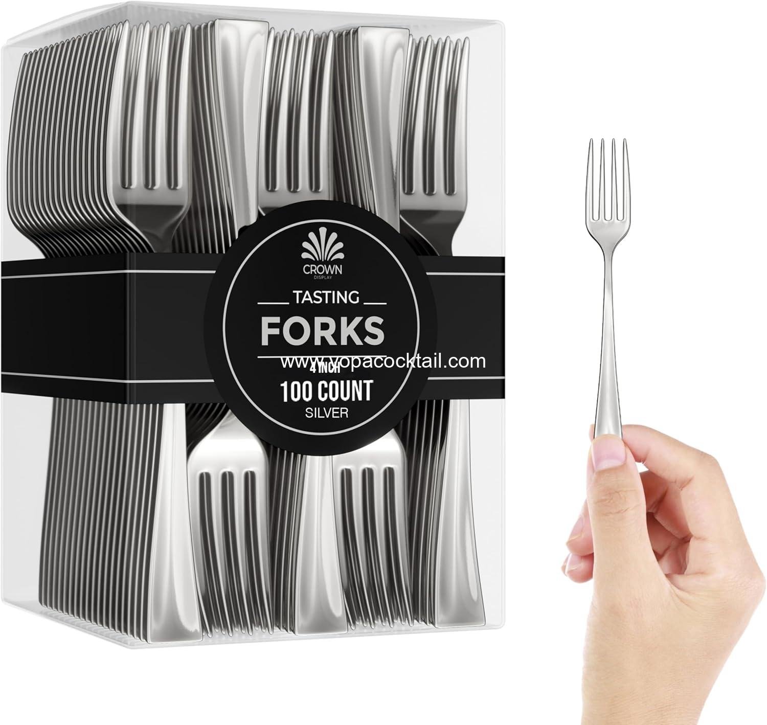 Wholesale Heavy Duty Plastic Mini Forks 100CT Premium Silver Look Dessert Tasting Forks Supplier Wholesale Heavy Duty Plastic Mini Forks 100CT Premium Silver Look Dessert Tasting Forks Supplier