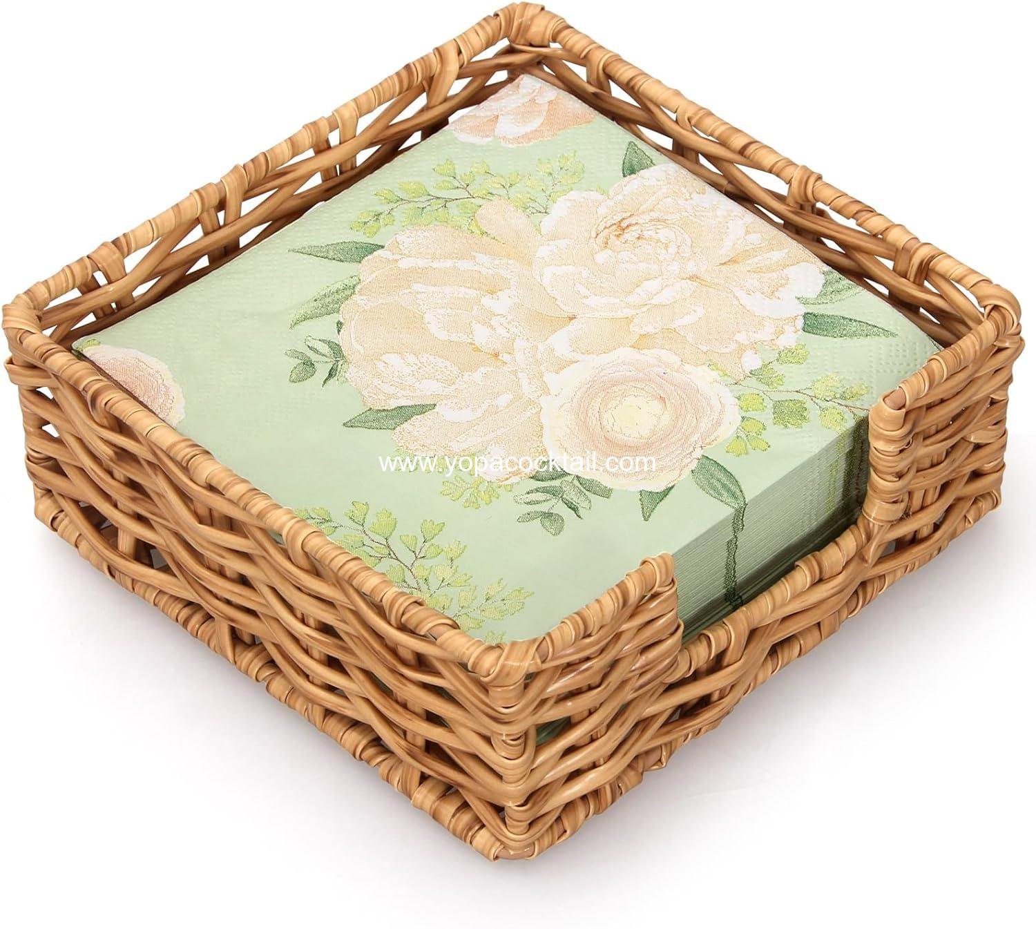 Wholesale Rattan Napkin Holder - Square Cocktail Napkin Holder Tray for Kitchen and Bathroom, 6