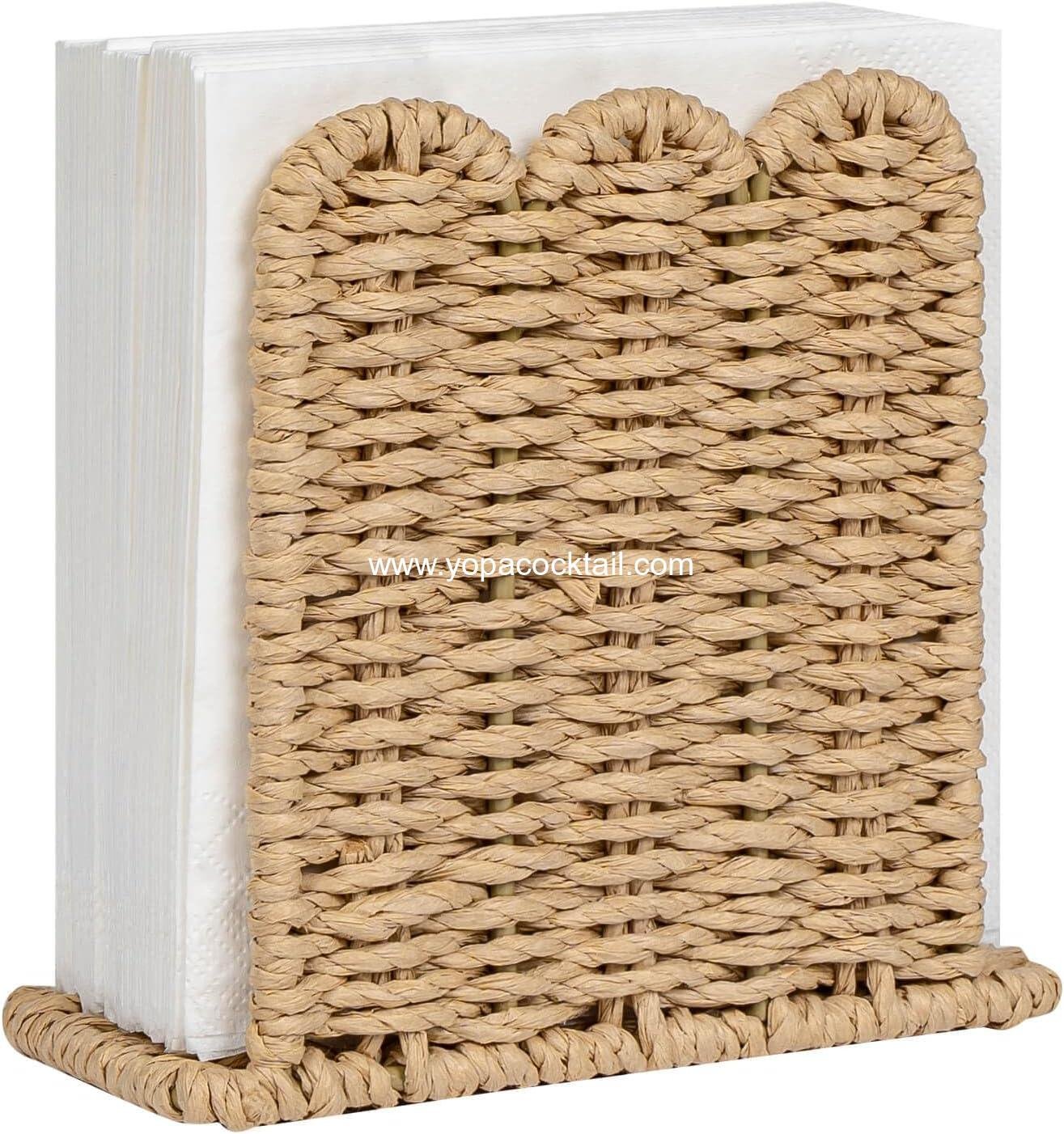 Wholesale Scalloped Edge Napkin Holder for Rustic Home Decor, Paper Rope Napkin Dispenser for Kitchen Countertop, Cocktail Napkin Holder for Indoor & Outdoor Parties, Beige Supplier