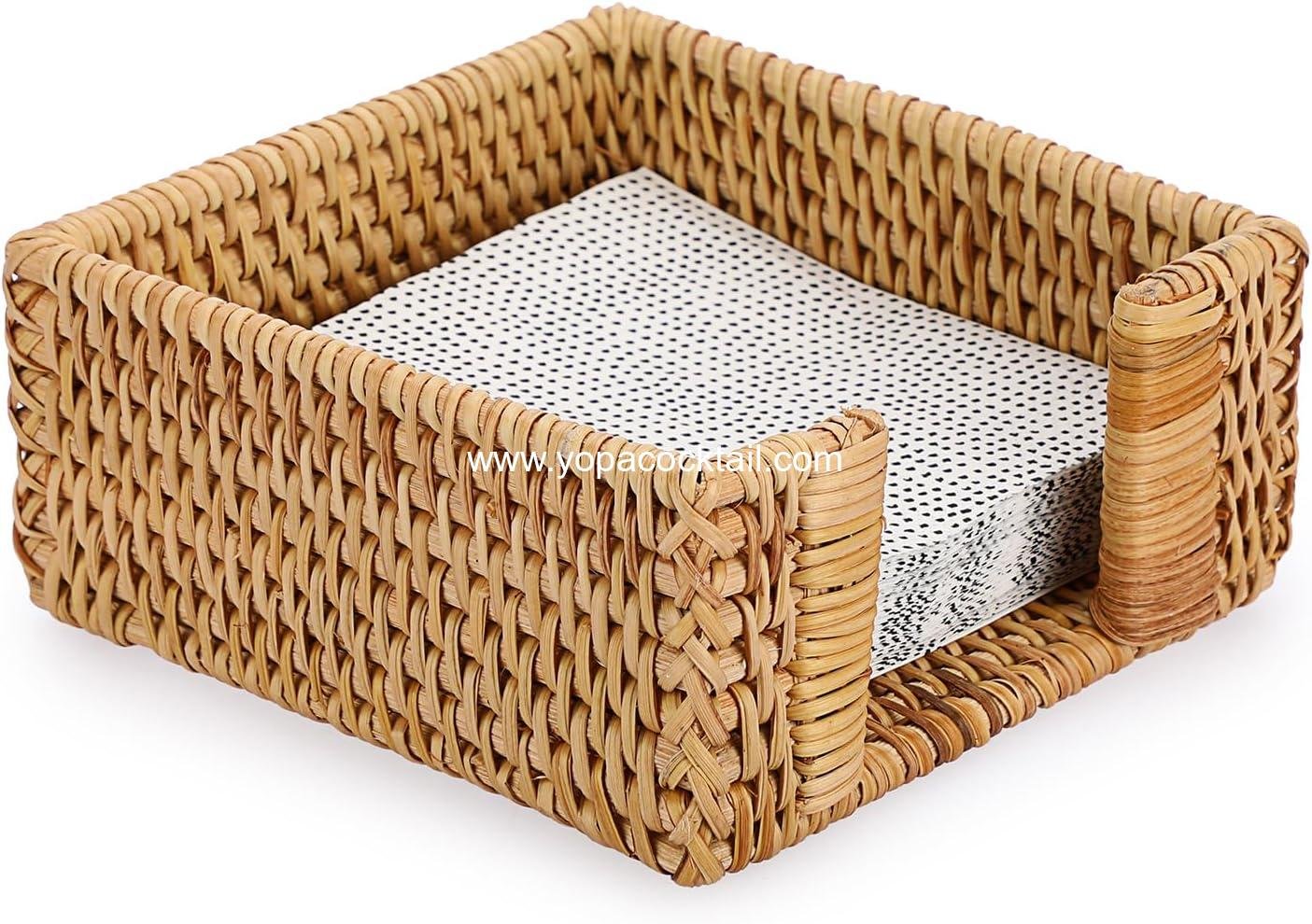 Wholesale Square Rattan Napkin Holder, Wicker Countertop and Rustic Table Organizer for Kitchen and Dining, Vintage Napkin Basket for Parties and Picnics, Supplier