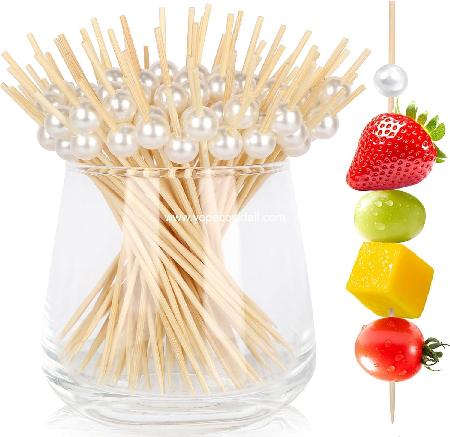 wholesale 200 White Pearl Cocktail Picks 4.7 IN Bamboo Skewers for Appetizers Drinks Fruit Wedding Bridal Shower Party Charcuterie Boards manufacturer
