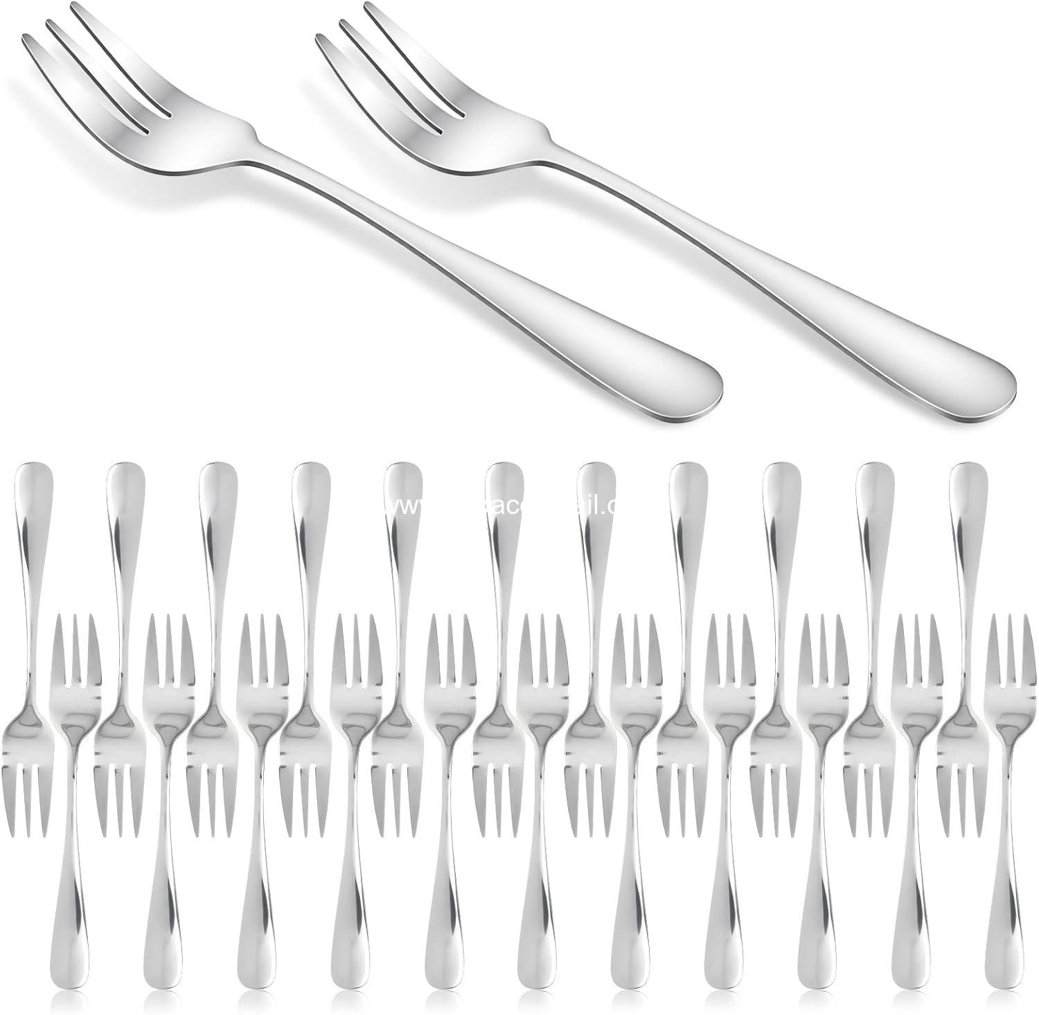 wholesale 24 pcs 5.5-inch stainless steel 3-prong cocktail oyster forks portable small salad charcuterie seafood tasting travel supplier