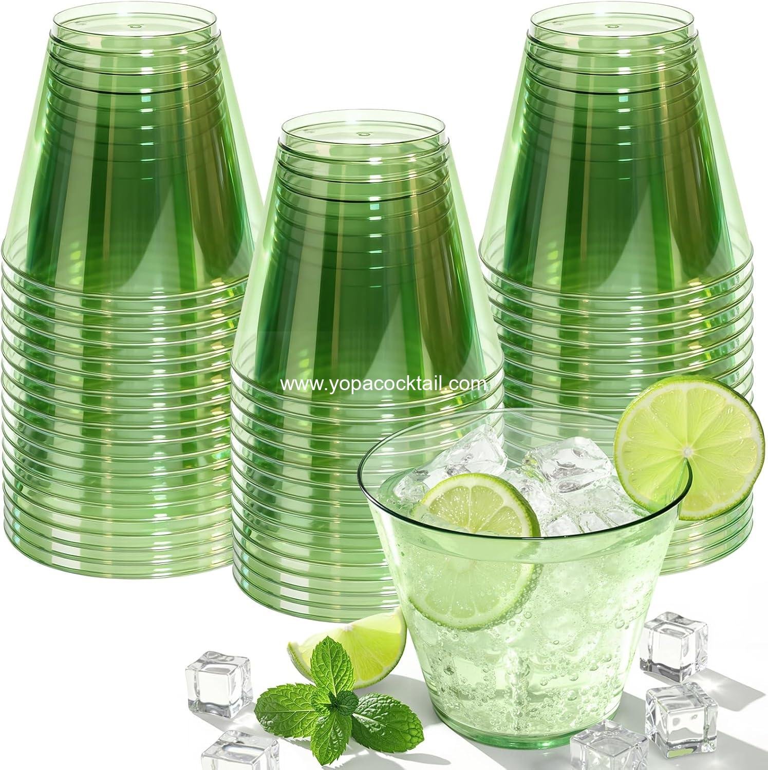 wholesale 50-Pack 9 oz Green Plastic Disposable Cups Bulk Sturdy for Cold Drinks Cocktails Weddings Parties Thanksgiving Christmas supplier
