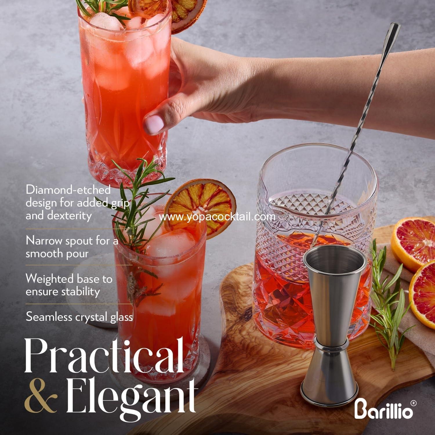 Wholesale 24 Oz Crystal Cocktail Mixing Glass with Bamboo Stand & Bar Tools | Seamless Lead-Free Crystal, Weighted Base Stirring Pitcher | Includes Muddler, Mixing Spoon, Jigger, and Strainer - Supplier