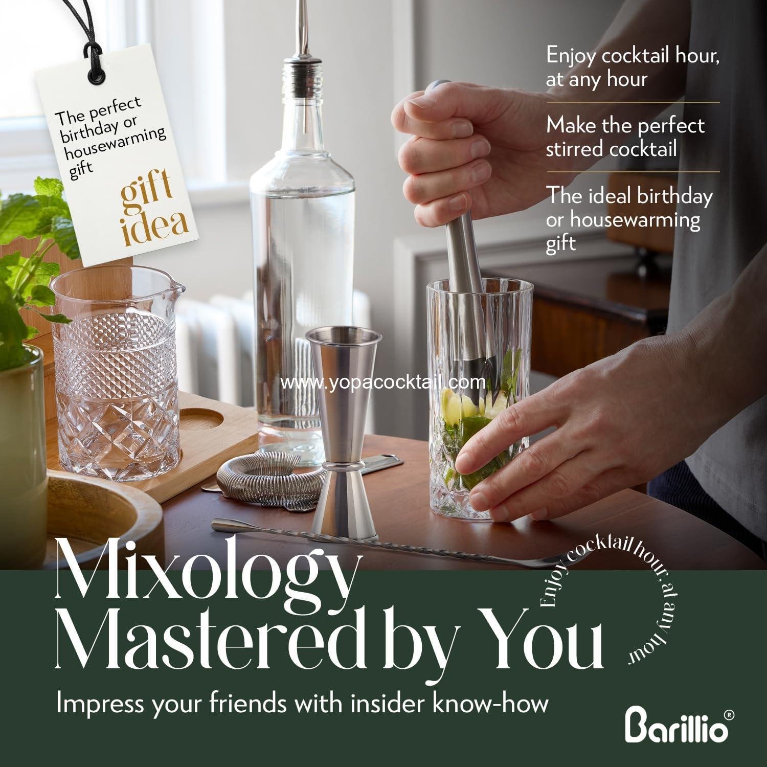 Wholesale 24 Oz Crystal Cocktail Mixing Glass with Bamboo Stand & Bar Tools | Seamless Lead-Free Crystal, Weighted Base Stirring Pitcher | Includes Muddler, Mixing Spoon, Jigger, and Strainer - Supplier