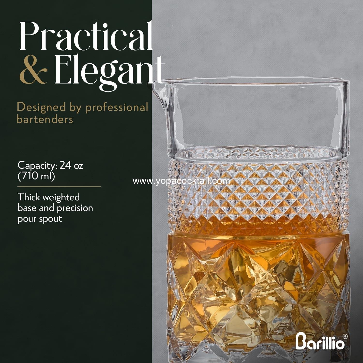 Wholesale 24 Oz Crystal Cocktail Mixing Glass with Bamboo Stand & Bar Tools | Seamless Lead-Free Crystal, Weighted Base Stirring Pitcher | Includes Muddler, Mixing Spoon, Jigger, and Strainer - Supplier