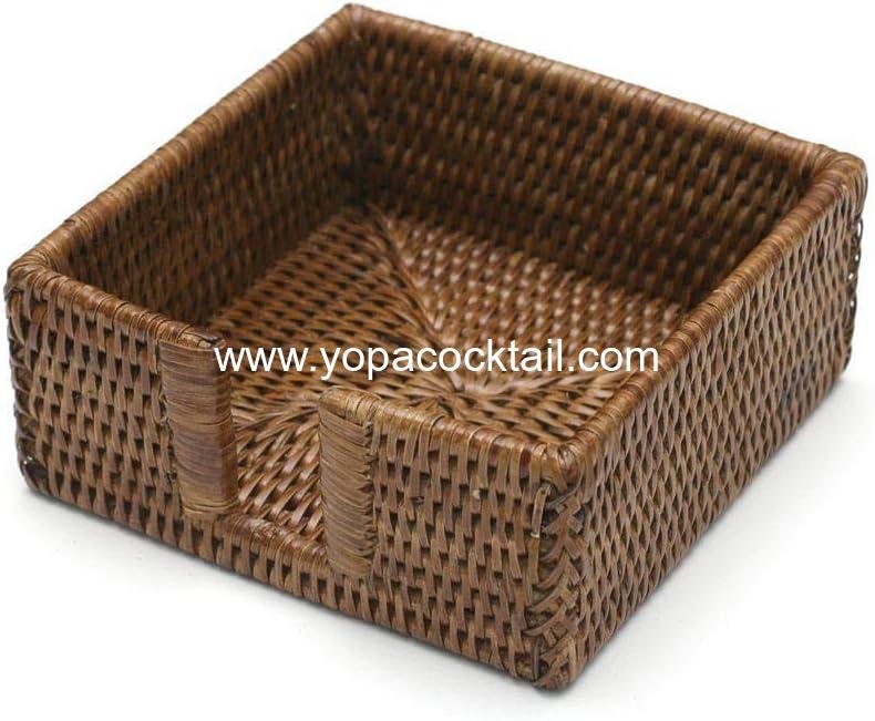 Caspari Rattan Cocktail Napkin Holder in Dark Natural Brown, 1 Each