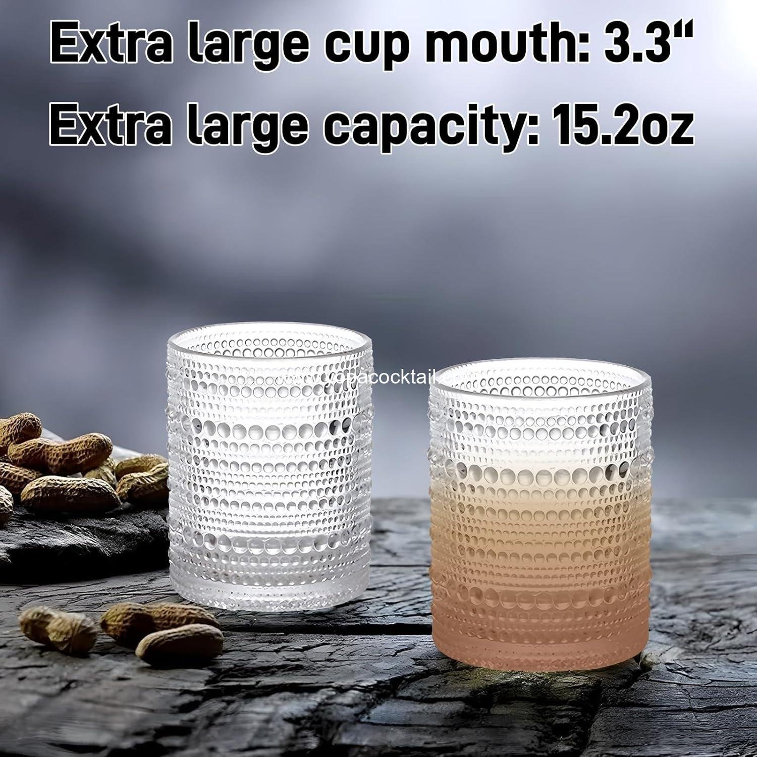 Wholesale Set of 4 Hobnail Drinking Glasses - 15.2 Oz Vintage Water Glasses, Clear Embossed Design Cocktail Glasses, Beaded Drinkware for Water, Beer, Juice - Factory
