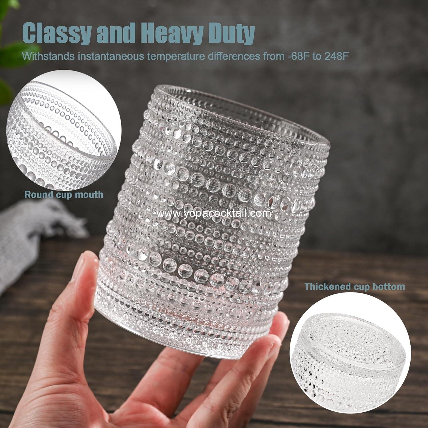 Wholesale Set of 4 Hobnail Drinking Glasses - 15.2 Oz Vintage Water Glasses, Clear Embossed Design Cocktail Glasses, Beaded Drinkware for Water, Beer, Juice - Factory