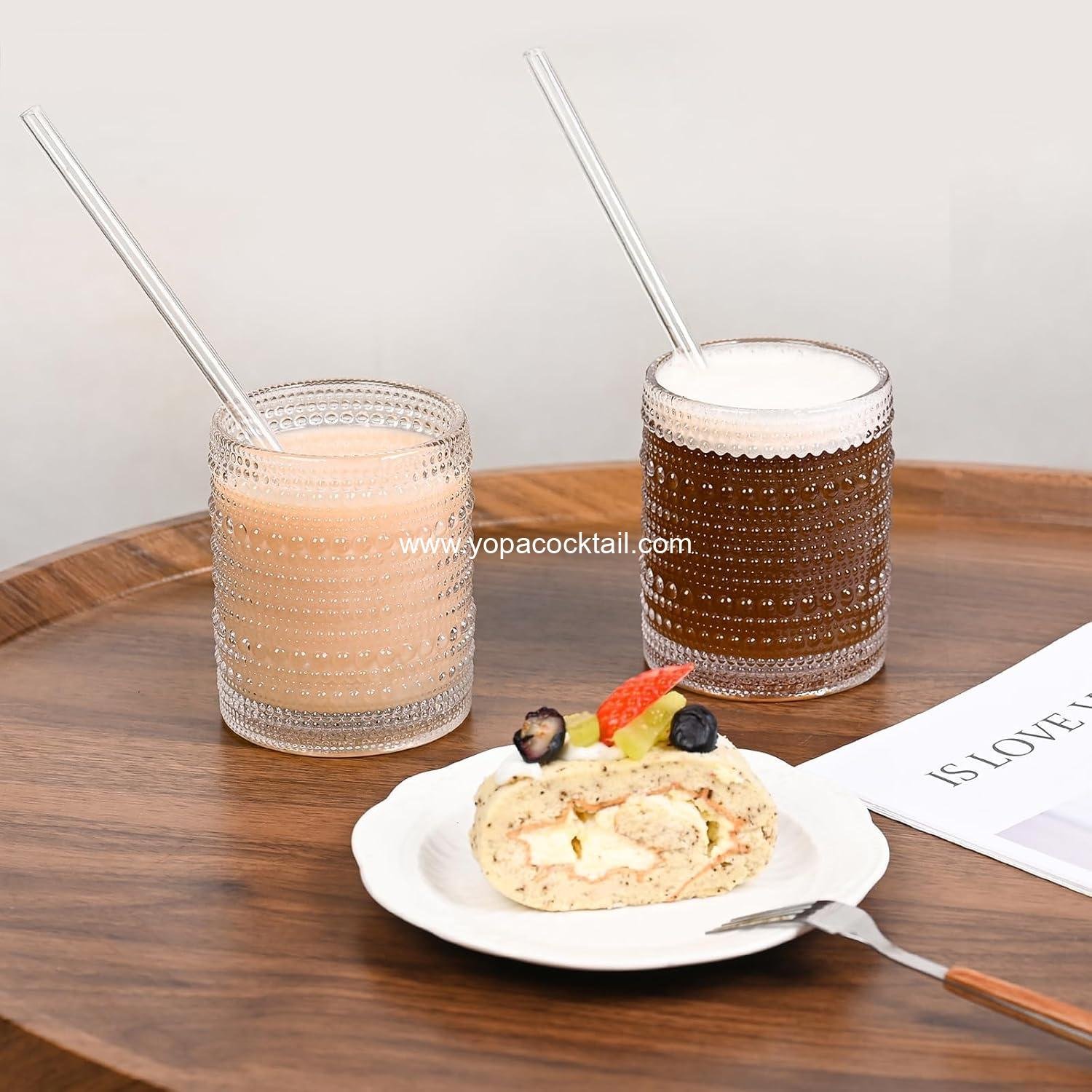 Wholesale Set of 4 Hobnail Drinking Glasses - 15.2 Oz Vintage Water Glasses, Clear Embossed Design Cocktail Glasses, Beaded Drinkware for Water, Beer, Juice - Factory