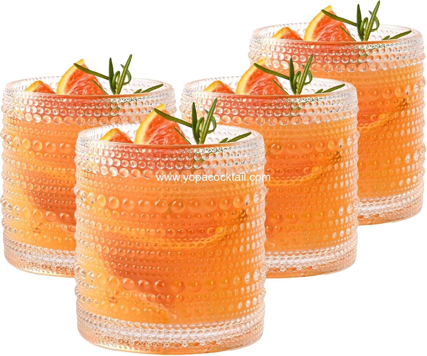 Set of 4 Hobnail Drinking Glasses,15.2 Oz Romantic Water Glasses, Clear Embossed Design Vintage Glassware, Cocktail Glasses, Beaded Drinking Glasses for Water, Beer, Juice(15oz+4")