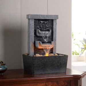 GOSSI Home Décor 10.3 in Indoor Waterfall Fountain Relaxation High Pressure Water Pumps Tabletop Fountain Nature Feeling Water Fountains with Reflective Lighting/River Rocks Home/Office Decoration