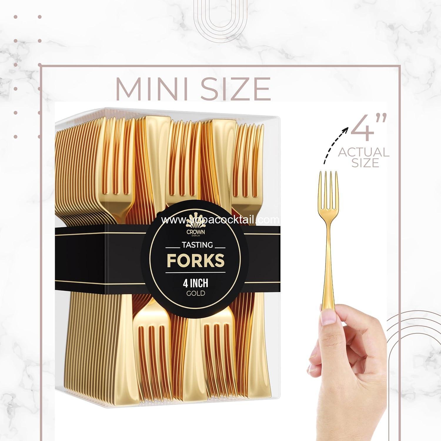 Wholesale Exquisite Mini Disposable Gold Forks for Desserts - 4 Inch, Pack of 100 - Real Flatware Look, BPA Free - Food Safe - Supplier
