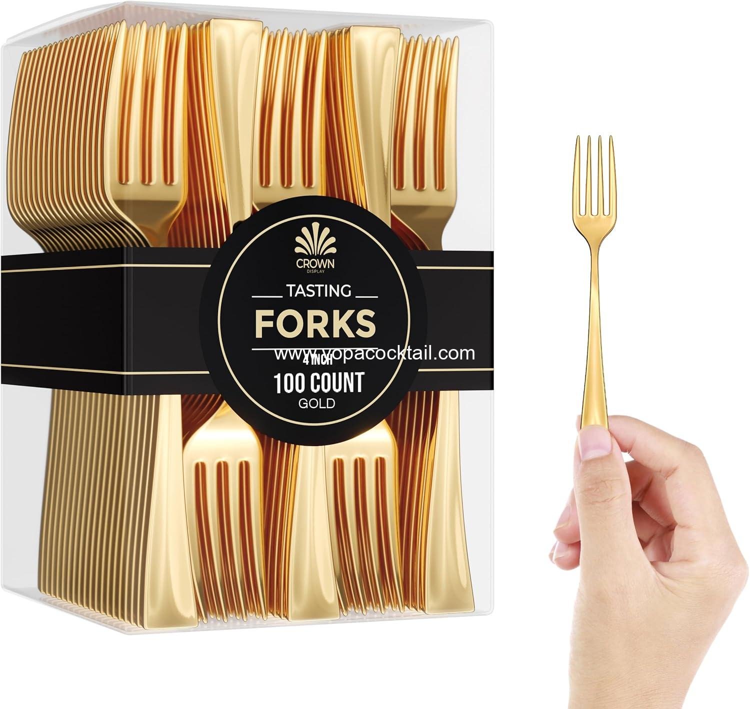Exquisite Mini Disposable Gold Forks For Desserts - Pack Of 100 Dessert Forks – Size: 4 Inch - Color: Gold - Real Flatware Look - BPA Free - Food Safe