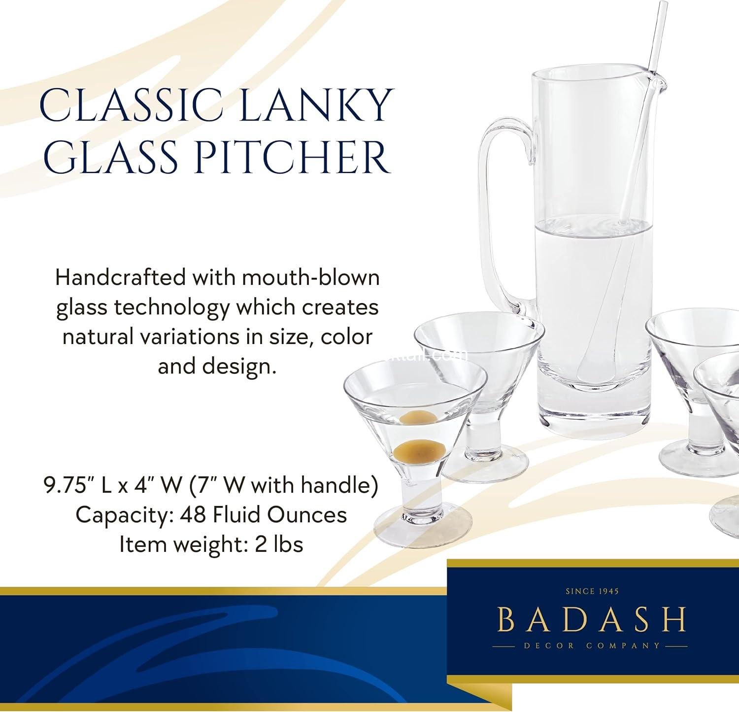 Wholesale 9.75” Tall Mouth-Blown Lead-Free Crystal Glass Pitcher - 48 oz. Cocktail Cylinder Pitcher for Any Beverage Manufacturer
