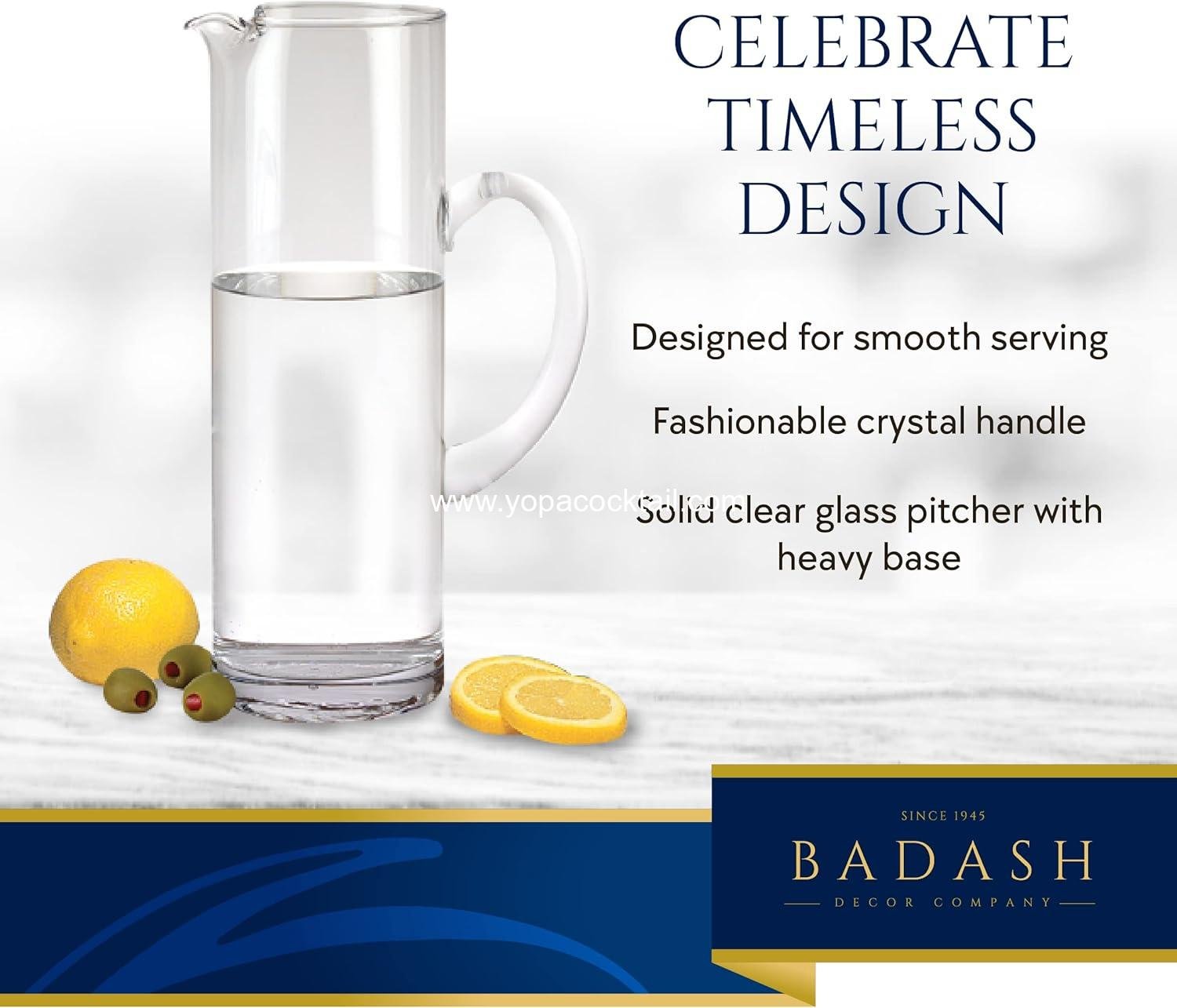 Wholesale 9.75” Tall Mouth-Blown Lead-Free Crystal Glass Pitcher - 48 oz. Cocktail Cylinder Pitcher for Any Beverage Manufacturer