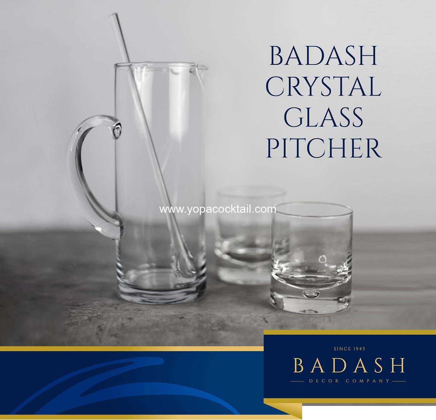 Badash Crystal Glass Pitcher - 9.75” Tall Mouth-Blown Lead-Free Crystal Glass Pitcher - 48 oz. Cocktail Pitcher - Cylinder Pitcher for any Beverage