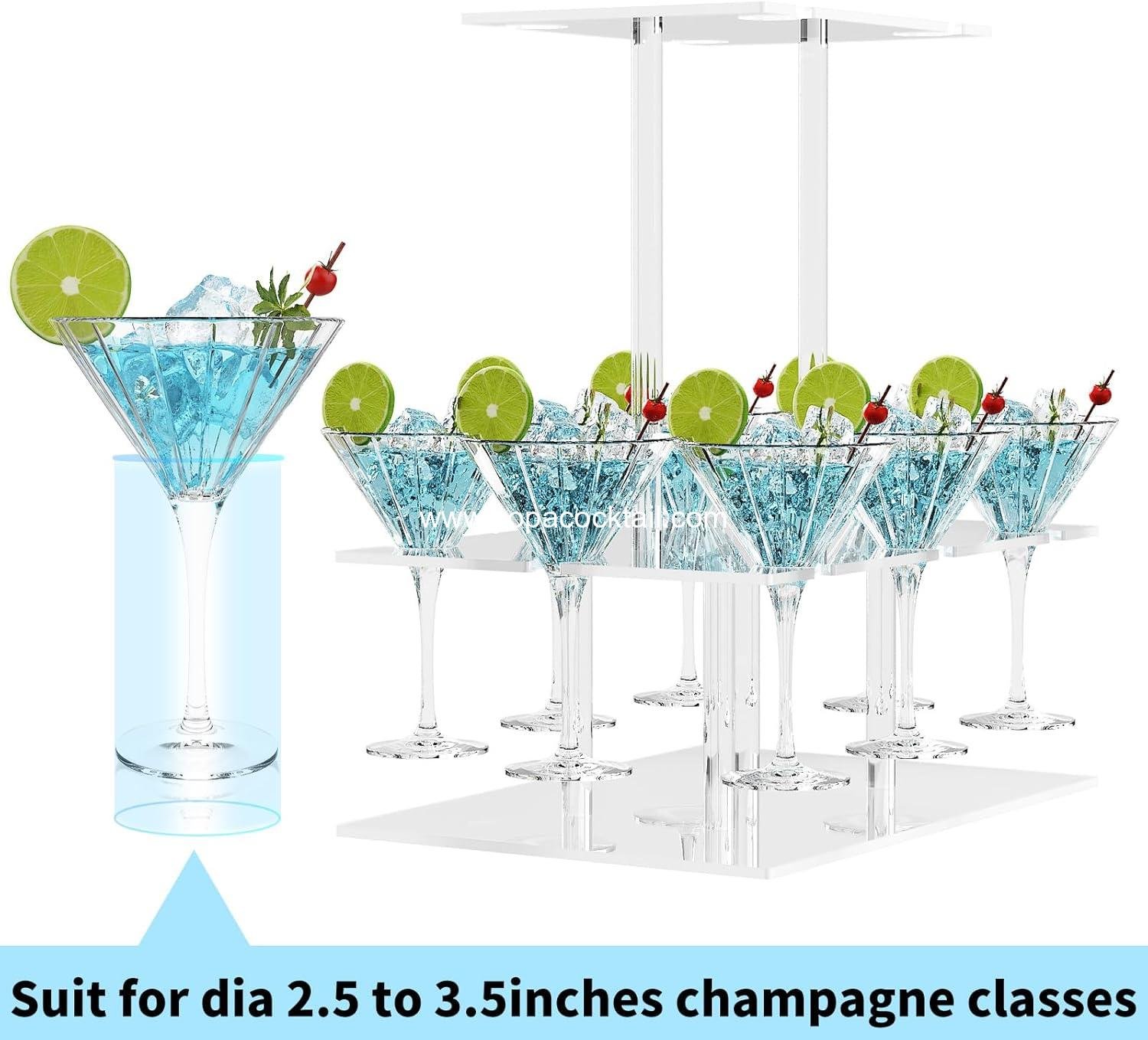 Wholesale Rectangle Acrylic Champagne Tower and Cocktail Tree Stand Wine Rack with 12 Slots, 2 Tiers Floating Champagne Flute Holder for Party, Wedding, Celebration, 13.3x9.4x14.9 inch Supplier