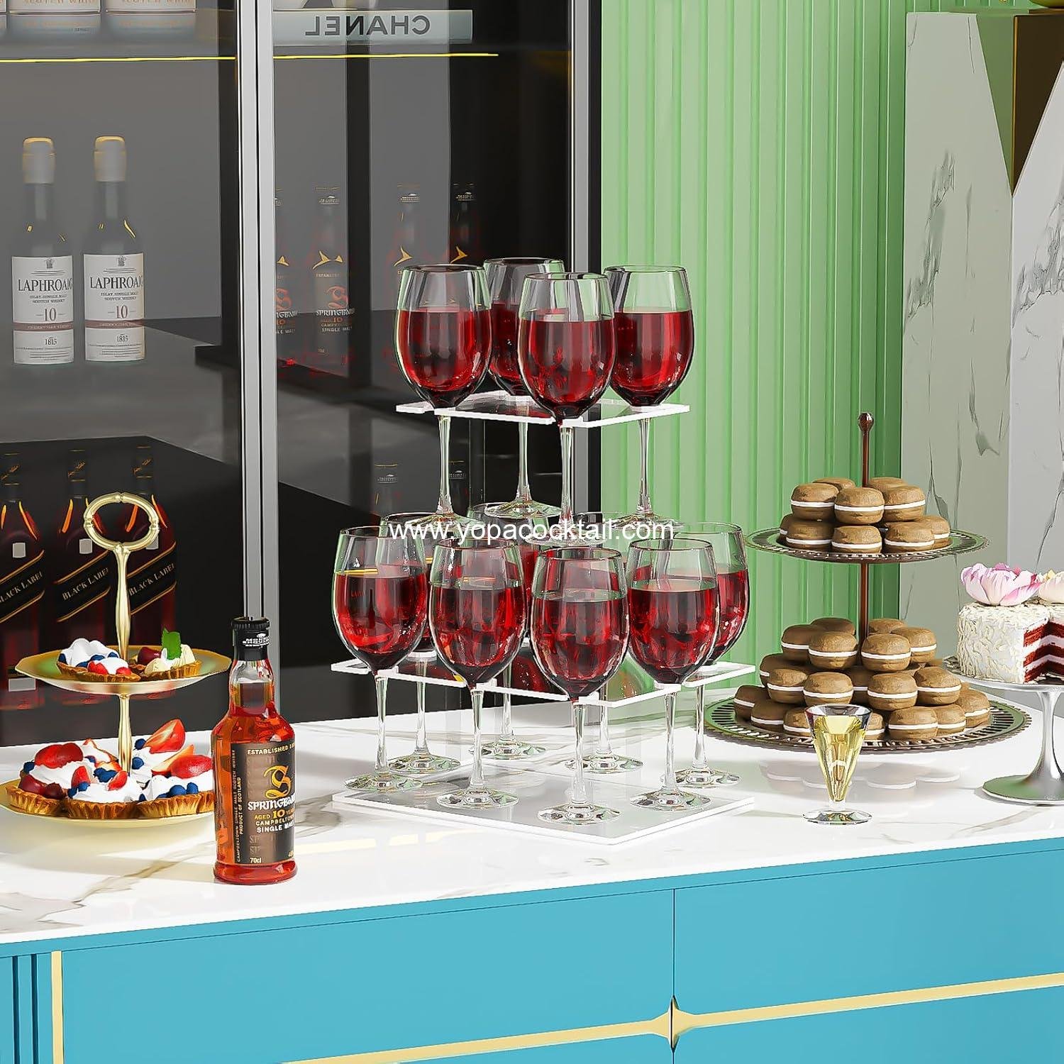 Wholesale Rectangle Acrylic Champagne Tower and Cocktail Tree Stand Wine Rack with 12 Slots, 2 Tiers Floating Champagne Flute Holder for Party, Wedding, Celebration, 13.3x9.4x14.9 inch Supplier