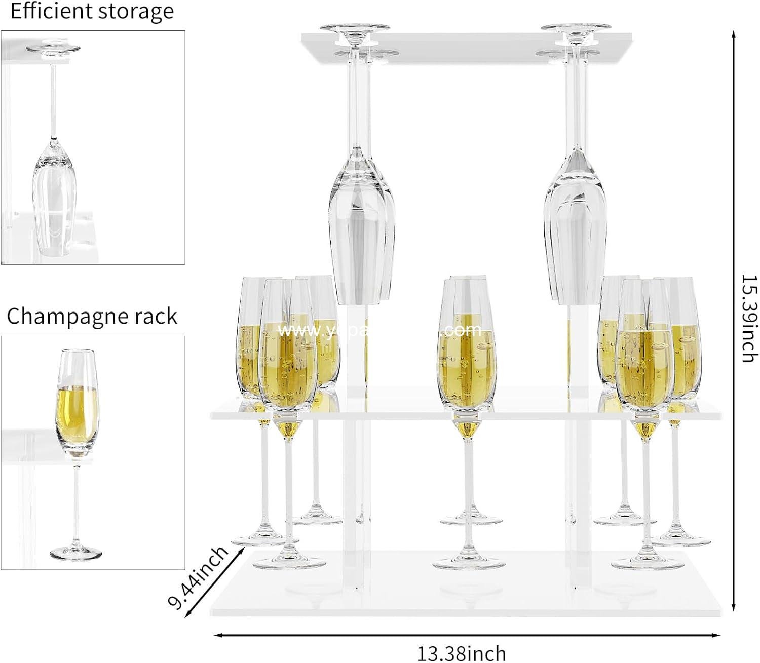 Wholesale Rectangle Acrylic Champagne Tower and Cocktail Tree Stand Wine Rack with 12 Slots, 2 Tiers Floating Champagne Flute Holder for Party, Wedding, Celebration, 13.3x9.4x14.9 inch Supplier
