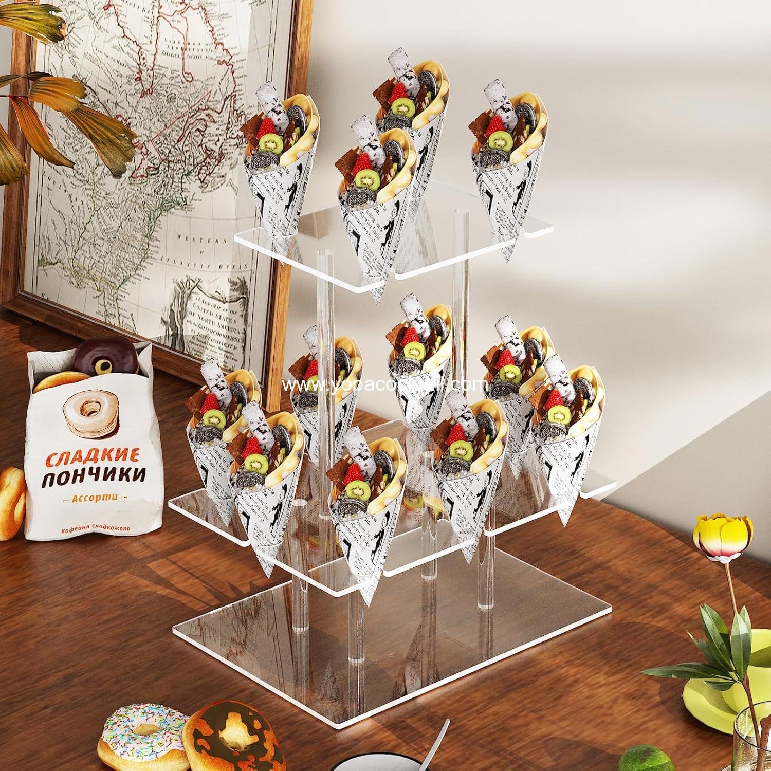 Wholesale Rectangle Acrylic Champagne Tower and Cocktail Tree Stand Wine Rack with 12 Slots, 2 Tiers Floating Champagne Flute Holder for Party, Wedding, Celebration, 13.3x9.4x14.9 inch Supplier