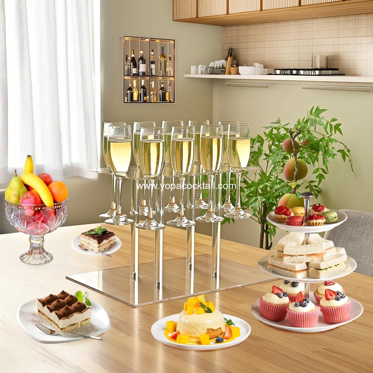 Wholesale Rectangle Acrylic Champagne Tower and Cocktail Tree Stand Wine Rack with 12 Slots, 2 Tiers Floating Champagne Flute Holder for Party, Wedding, Celebration, 13.3x9.4x14.9 inch Supplier