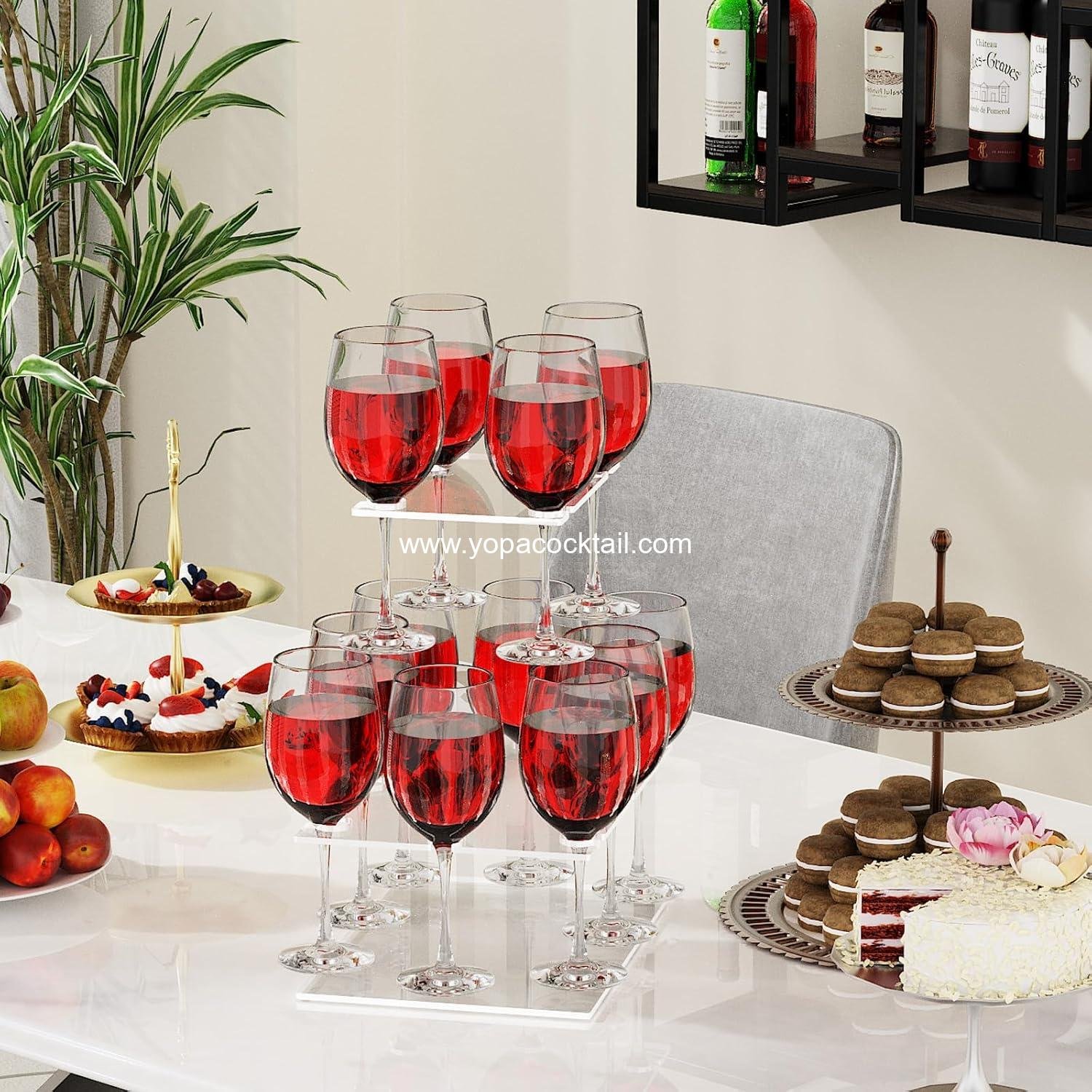Wholesale Rectangle Acrylic Champagne Tower and Cocktail Tree Stand Wine Rack with 12 Slots, 2 Tiers Floating Champagne Flute Holder for Party, Wedding, Celebration, 13.3x9.4x14.9 inch Supplier