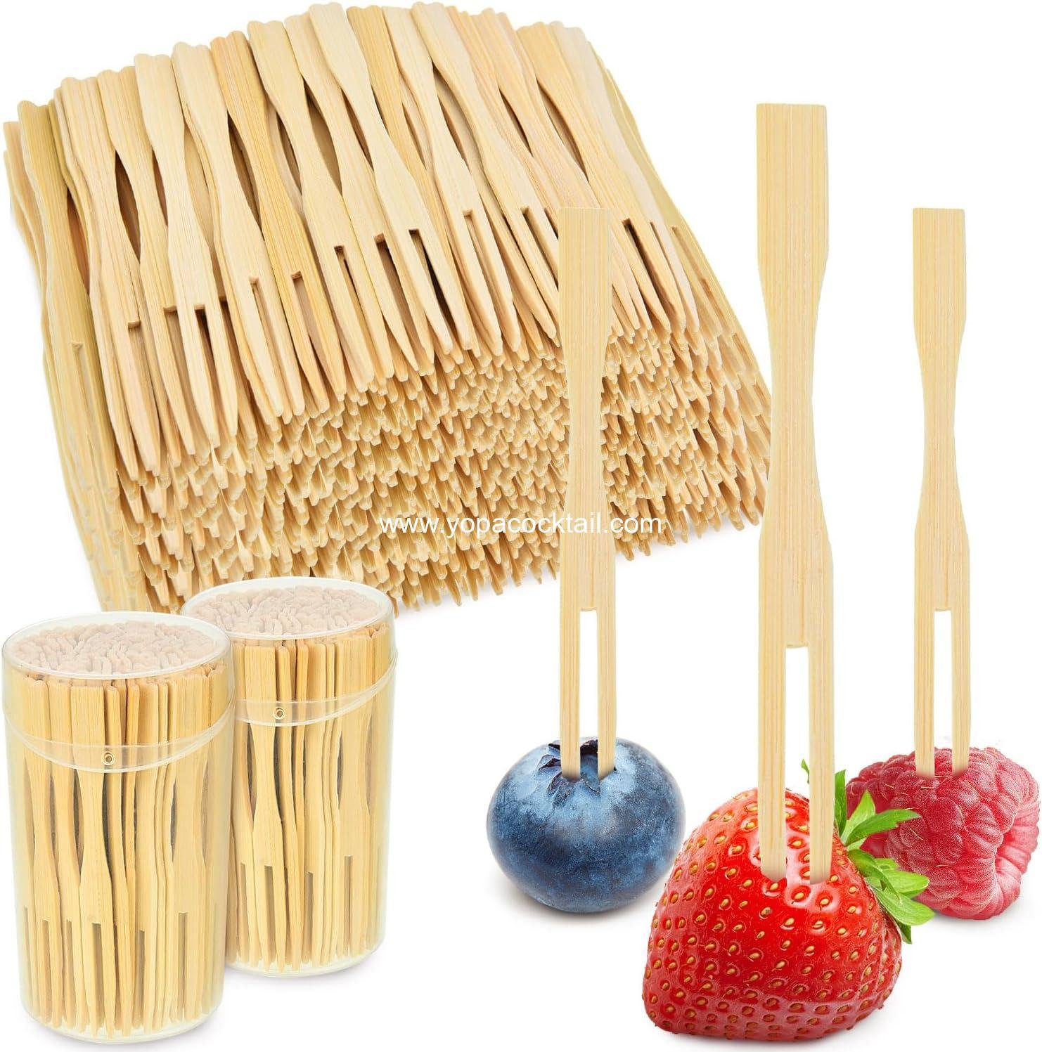 Jovitec 220 Pcs Mini Bamboo Forks 3.5 Inch Appetizer Cocktail Forks Bulk disposable Wood Toothpicks Double Prong Charcuterie Picks for Birthday Party Wedding Food Fruit Supply
