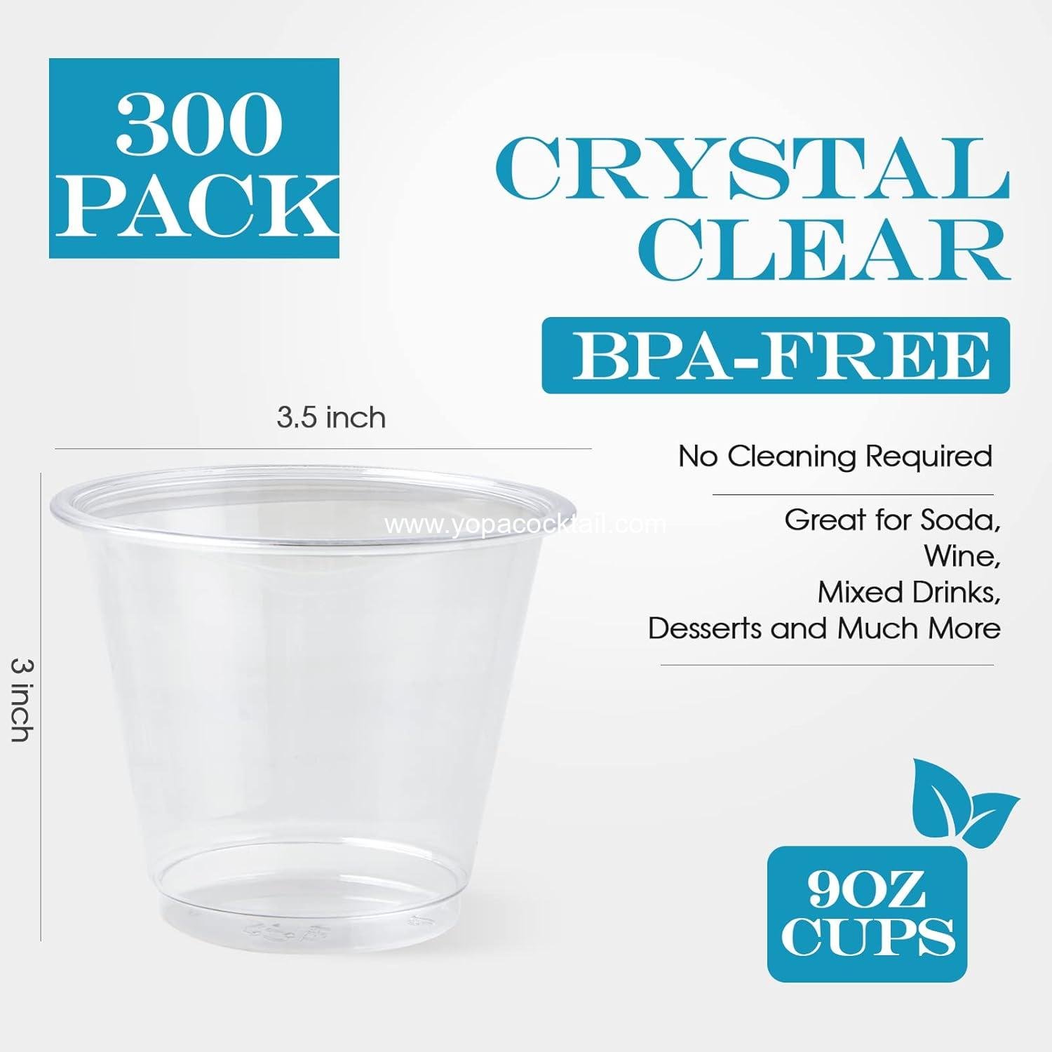 Wholesale 300 Pack 9oz Clear Plastic Cups, Disposable Crystal Drinking Cups, PET Party Cups for Wine, Juice, Iced Coffee, Cold Drinks - Supplier