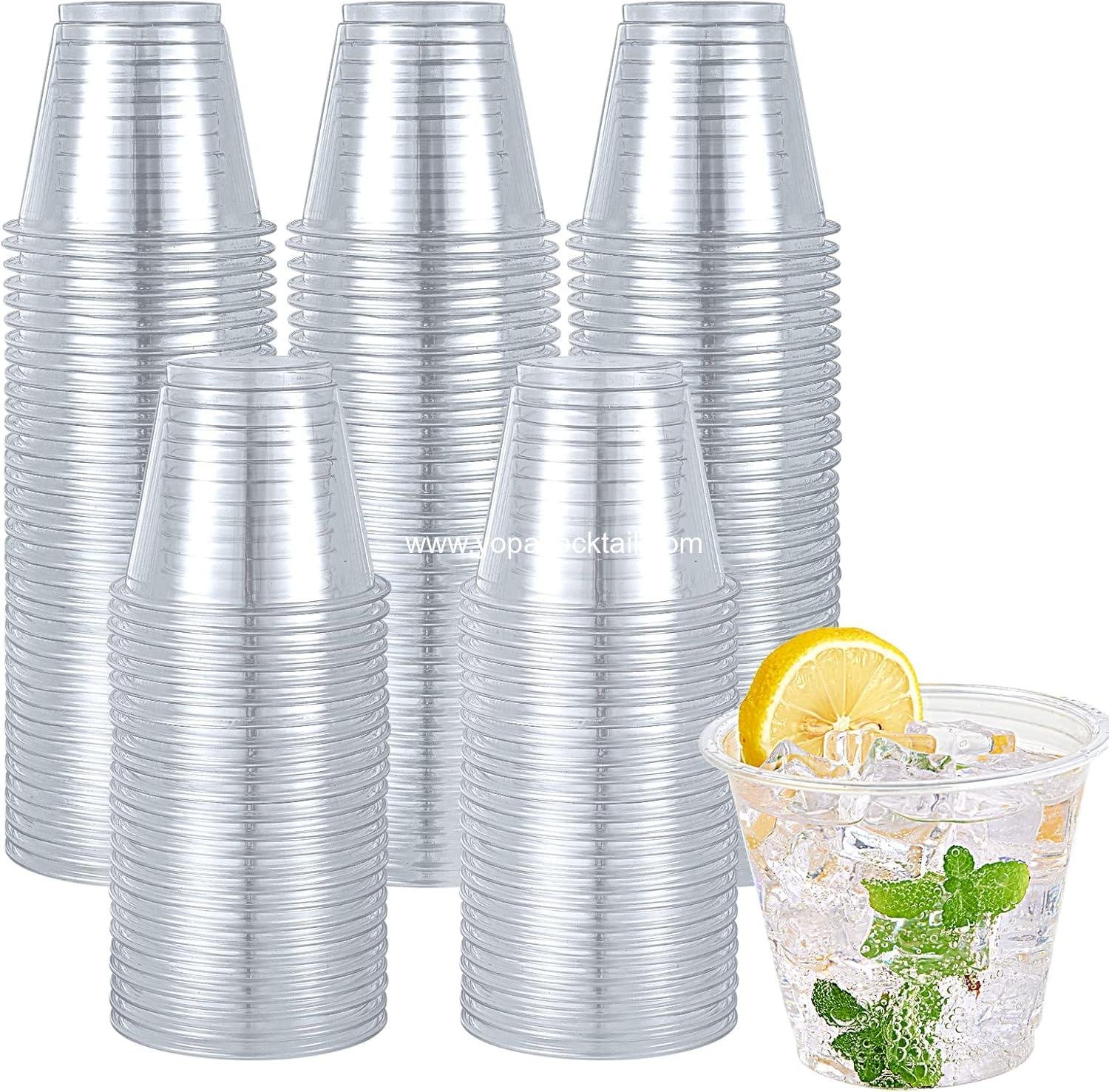 Turbo Bee 300 Pack 9oz Clear Plastic Cups,Disposable Crystal Drinking Cups,PET Plastic Party Cups for Wine,Juice,Iced Coffee and Cold Drinks