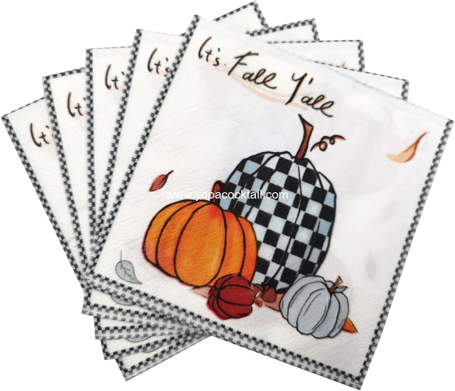 100 Pcs Fall Pumpkin Cocktail Napkins Paper, Watercolor Autumn Disposable Hand Towels for Bathroom, Dinner Napkin Decorative Beverage Thanksgiving for Wedding Birthday Party (small)