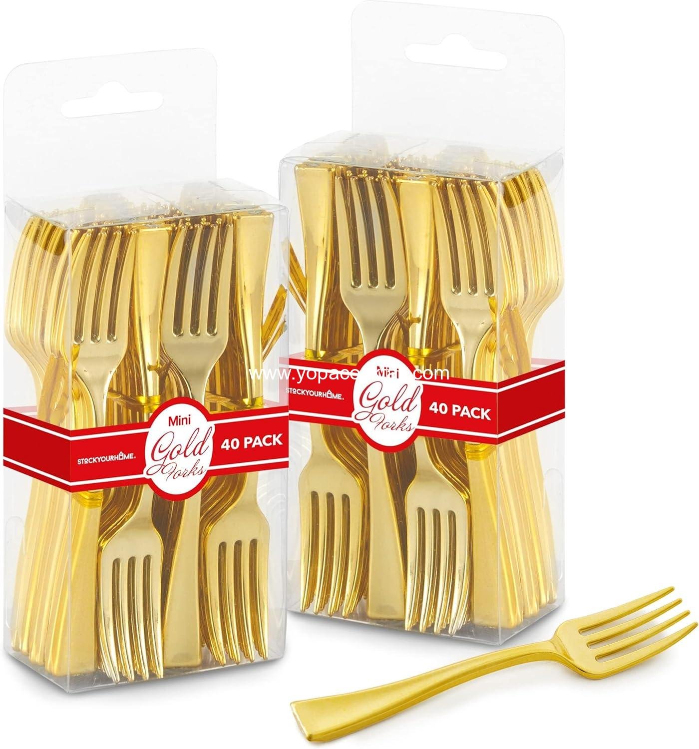 Gold Mini Forks 4 Inch (80-Count) Disposable Plastic Appetizer Fork for Cocktail Hour, Dessert Cups, Small Food Samples, Tiny Appetizers, Charcuterie Board, Wedding Reception