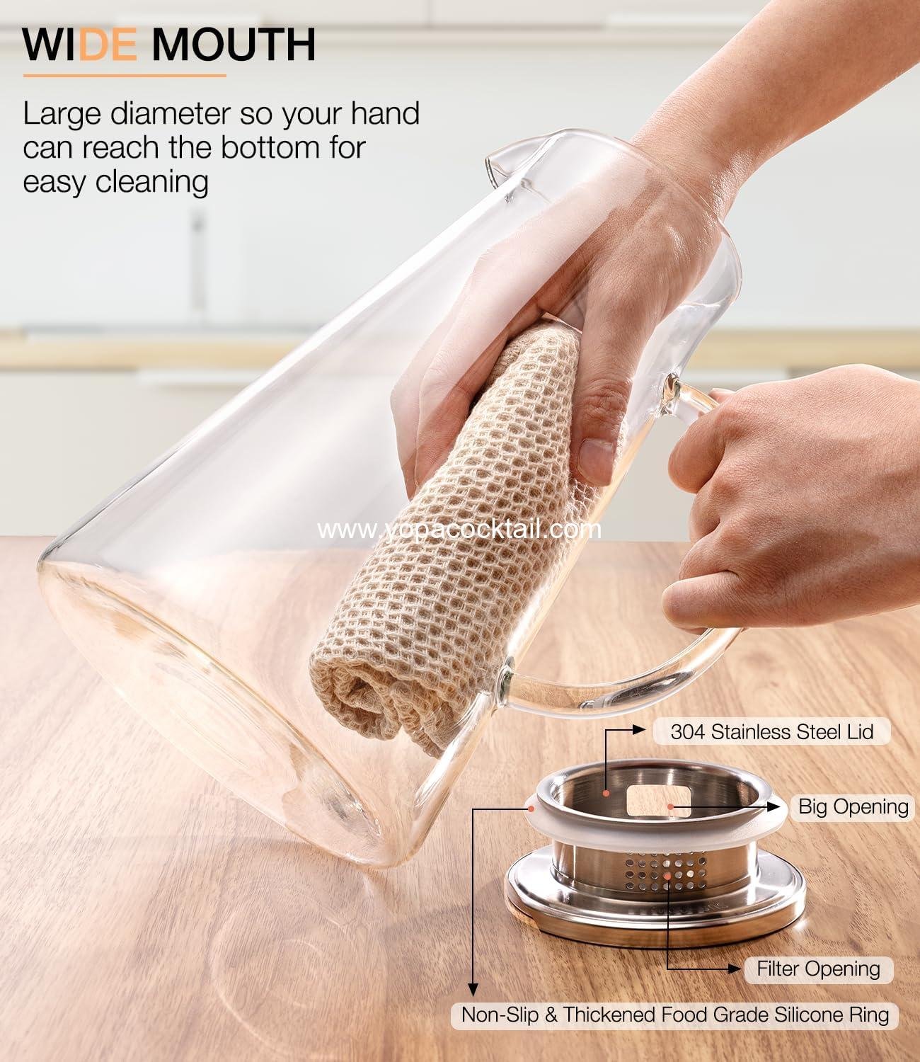 OEM 2L (68oz) Borosilicate Glass Pitcher with Lid & Handle Spout Carafe for Hot and Cold Drinks Iced Tea Juice Coffee Sangria manufacturer OEM 2L (68oz) Borosilicate Glass Pitcher with Lid & Handle Spout Carafe for Hot and Cold Drinks Iced Tea Juice Coffee Sangria manufacturer