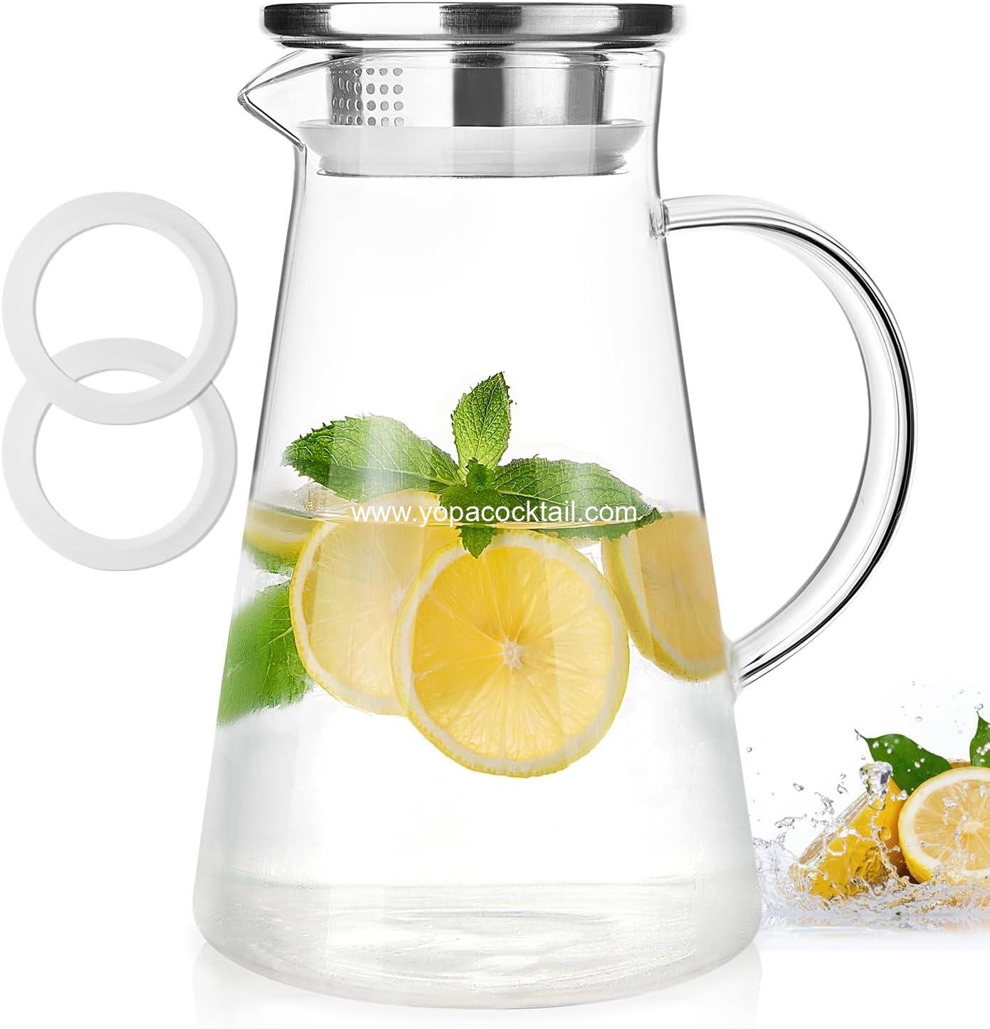 Glass Pitcher with Lid and Handle, 2 Liter 68oz Water Pitcher with Spout for Fridge, Borosilicate Glass Jug for Hot/Cold Drink, Large Ice Tea Carafe for Juice, Coffee, Sangria, Beverage
