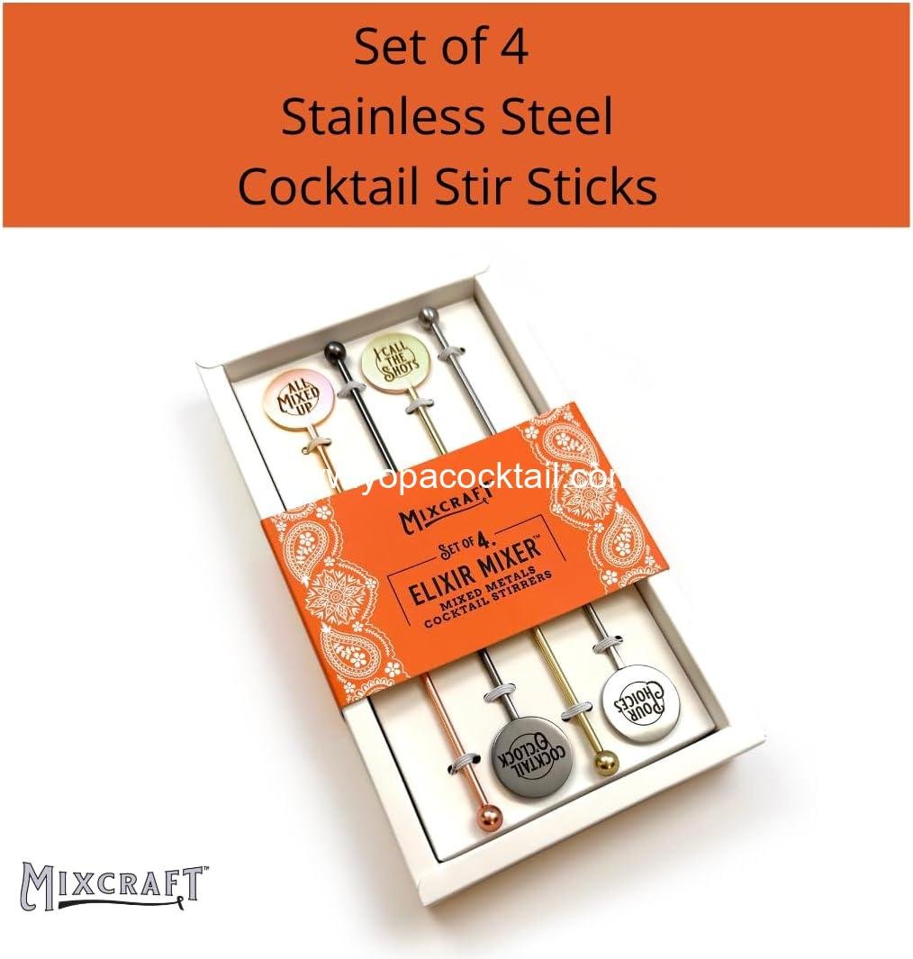 Wholesale Stainless Steel Cocktail Stirrers, Mixed Metals Drink Swizzle Sticks, Set of 4 - Manufacturer