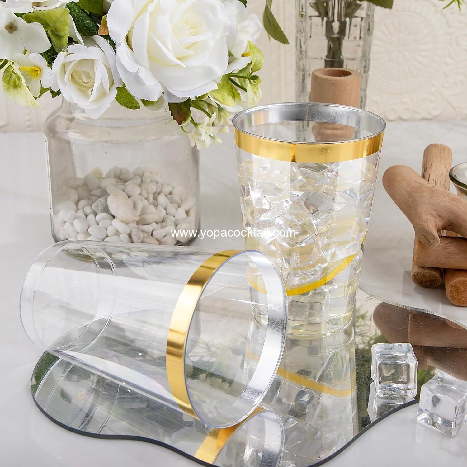 Wholesale 200 Pack 12 oz Gold Rim Plastic Cups, Clear Disposable Wine and Cocktail Glasses, Premium Tumblers for Parties and Weddings Supplier Wholesale 200 Pack 12 oz Gold Rim Plastic Cups, Clear Disposable Wine and Cocktail Glasses, Premium Tumblers for Parties and Weddings Supplier