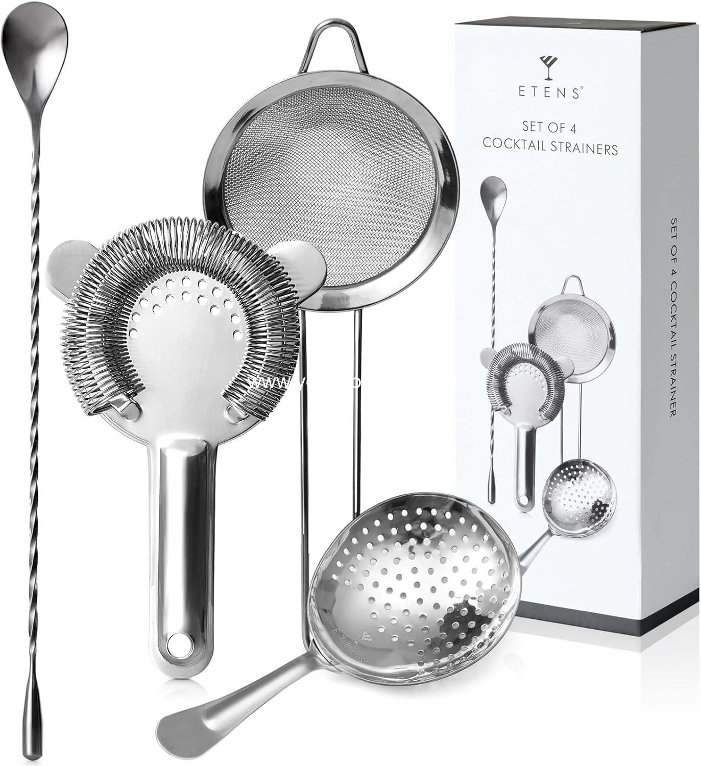 Wholesale Cocktail Strainer Set - Stainless Steel Bar Tools with Hawthorne, Julep, and Fine Mesh Strainers, Mixing Spoon, Ideal for Bartending - Supplier