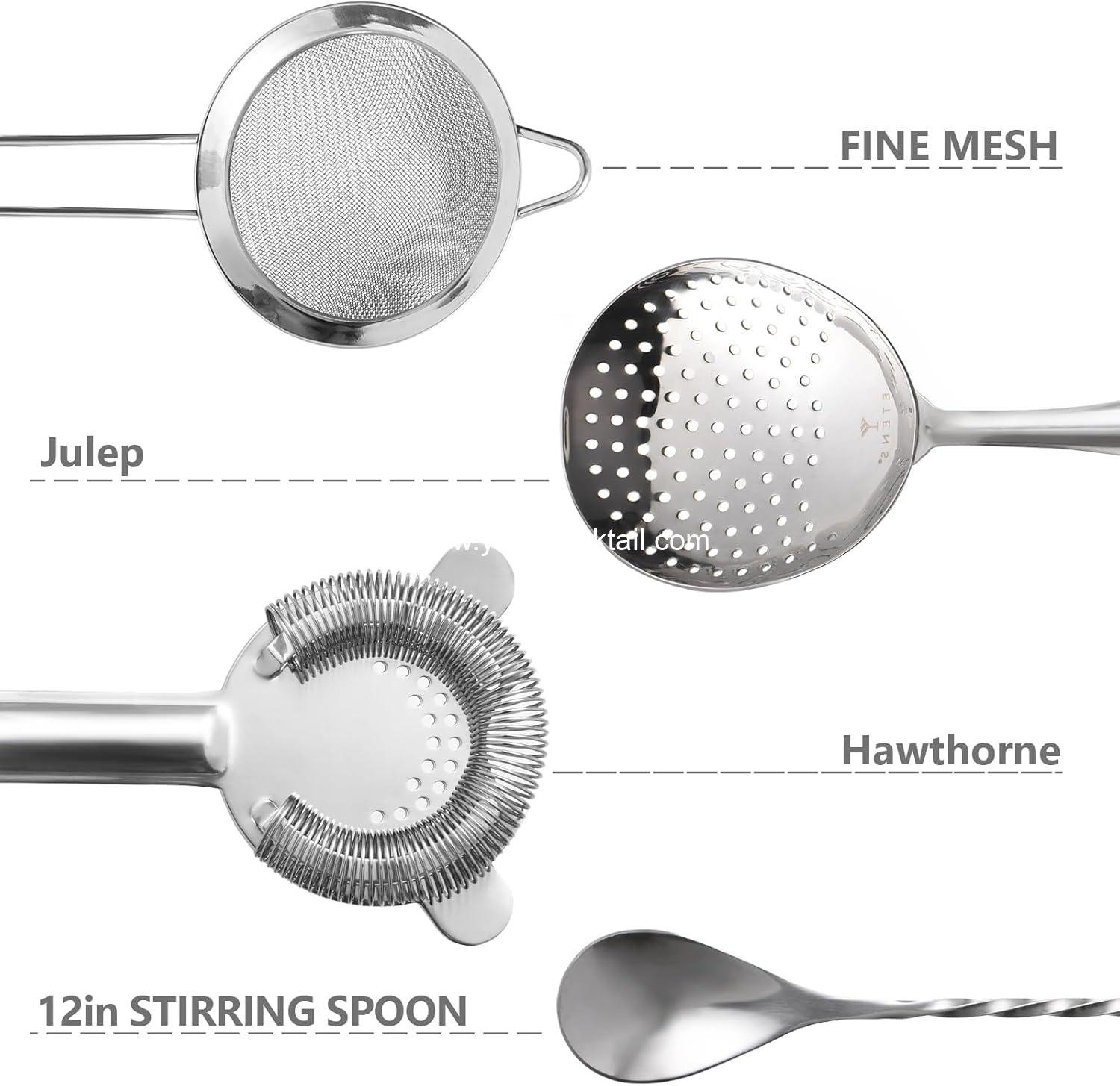 Wholesale Cocktail Strainer Set - Stainless Steel Bar Tools with Hawthorne, Julep, and Fine Mesh Strainers, Mixing Spoon, Ideal for Bartending - Supplier