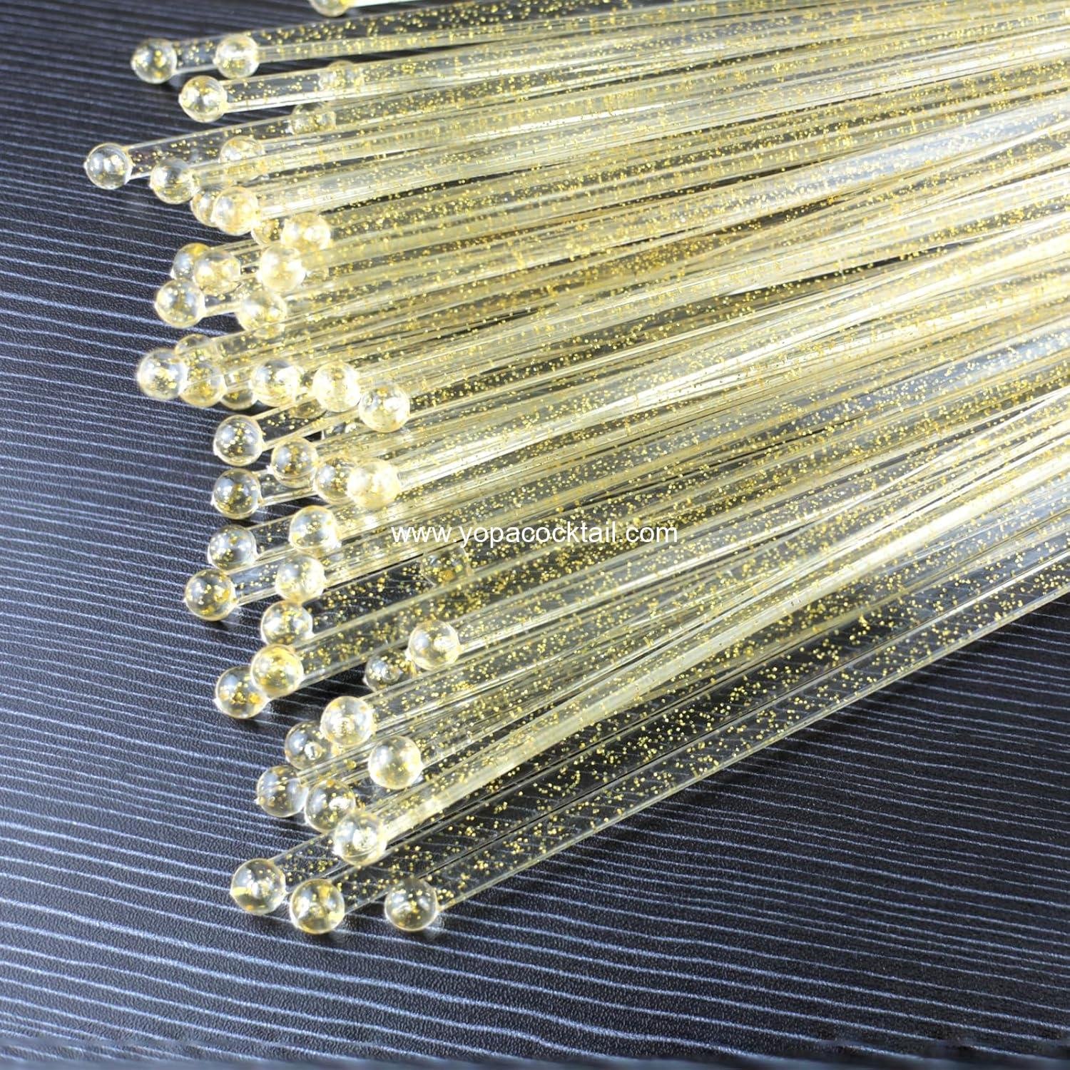 Wholesale 100 Pieces Clear Plastic Swizzle Sticks, 7.24 Inch Round Top Cocktail and Coffee Drink Stirrers, Golden - Supplier